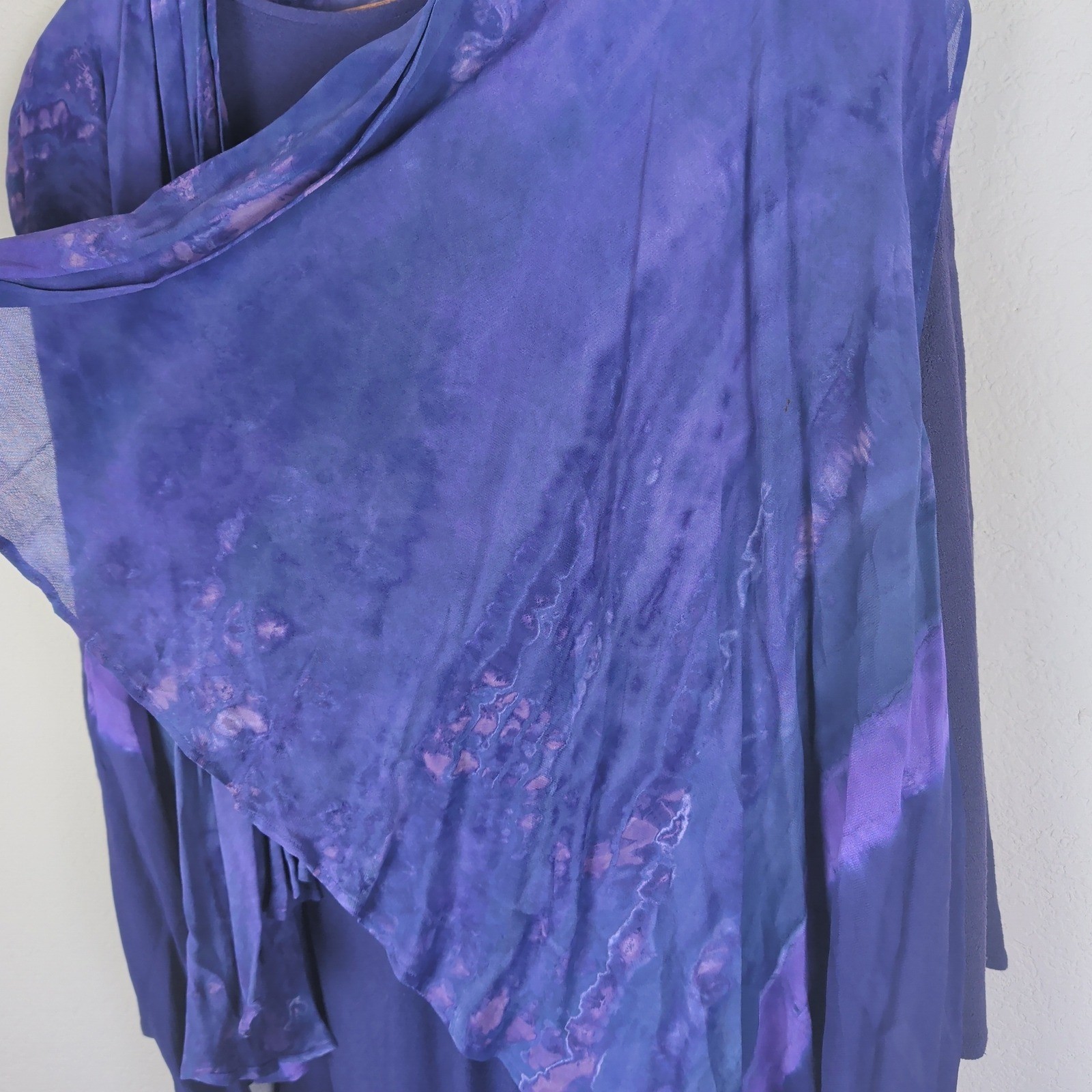 Carole Dolighan Vintage 90s 2pc Dress Set XS Purple Tie Dye Art To Wear Boho