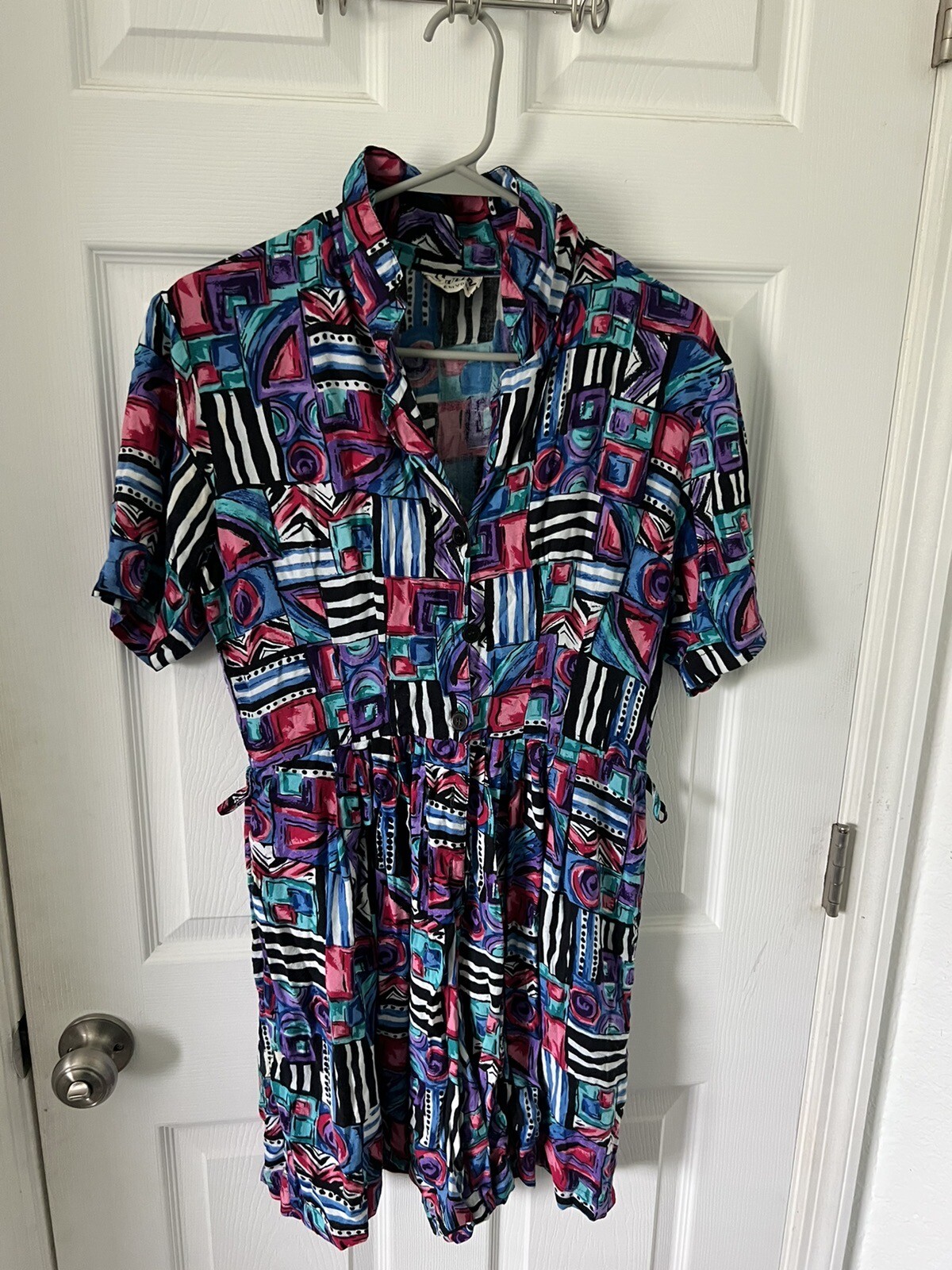 Vintage Sarin New York Jump Suit Romper Button Up Multicolor See Measurements