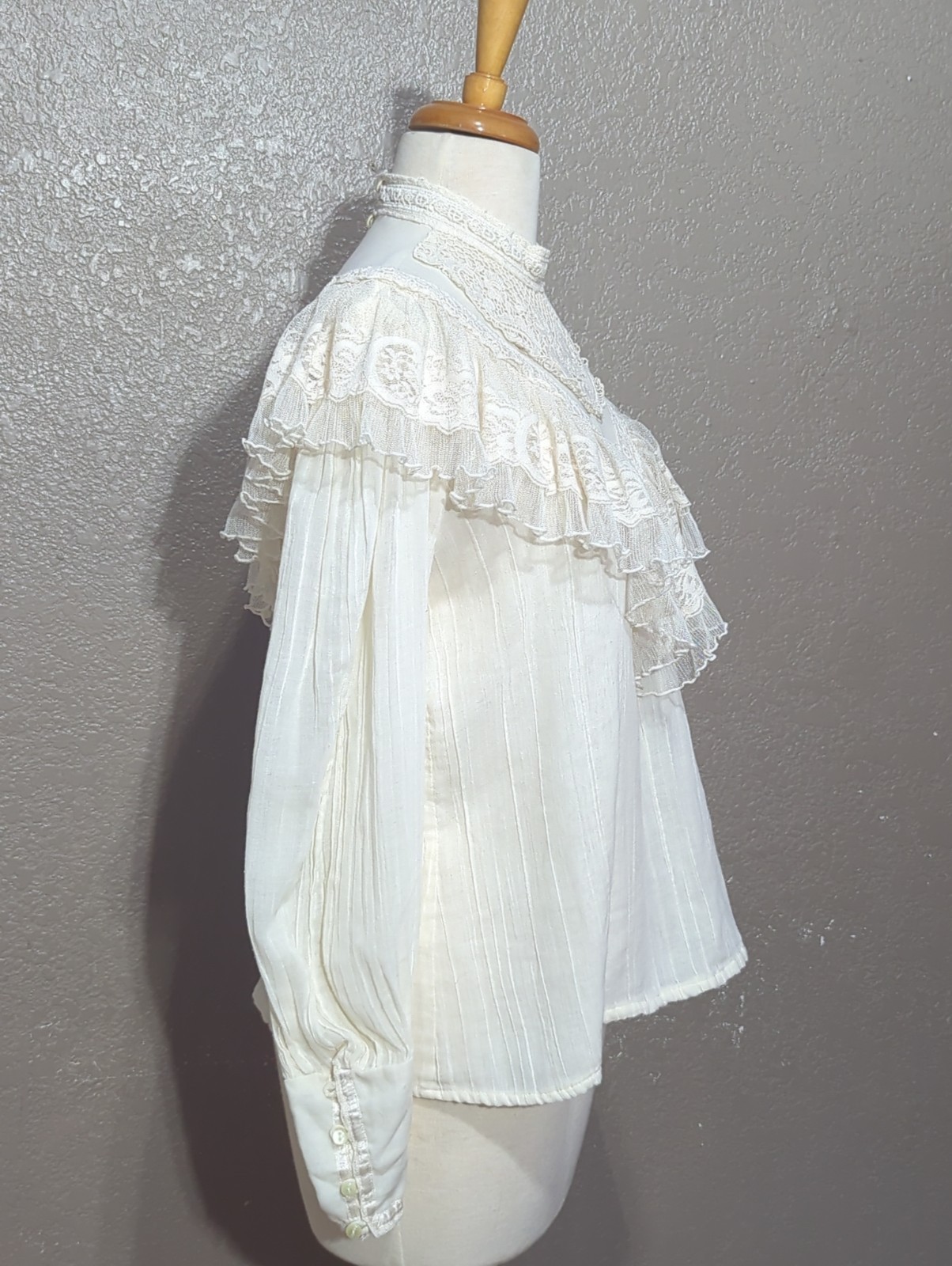 Vtg 70s Gunne Sax Victorian Ruffle Lace Long Sleeve Blouse Edwardian Bridgerton