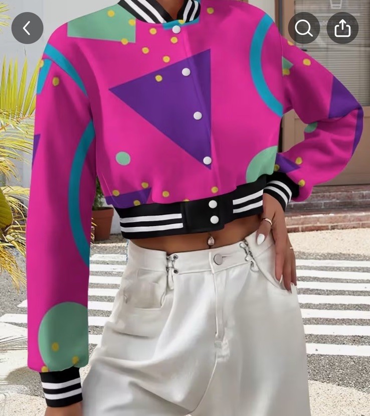 NWT Woman’s Retro Baseball Jacket 80’s, 90’s Vibrant Colors Size Medium Cropped