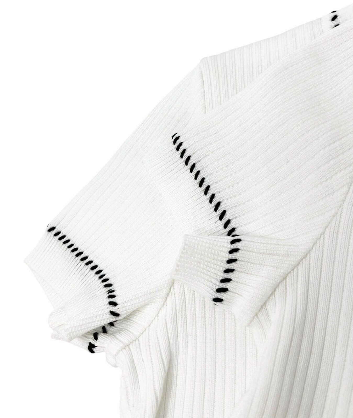 CHANEL Vintage 96P CC Rib Knit Top #38 Stitch Pullover White Black Cotton