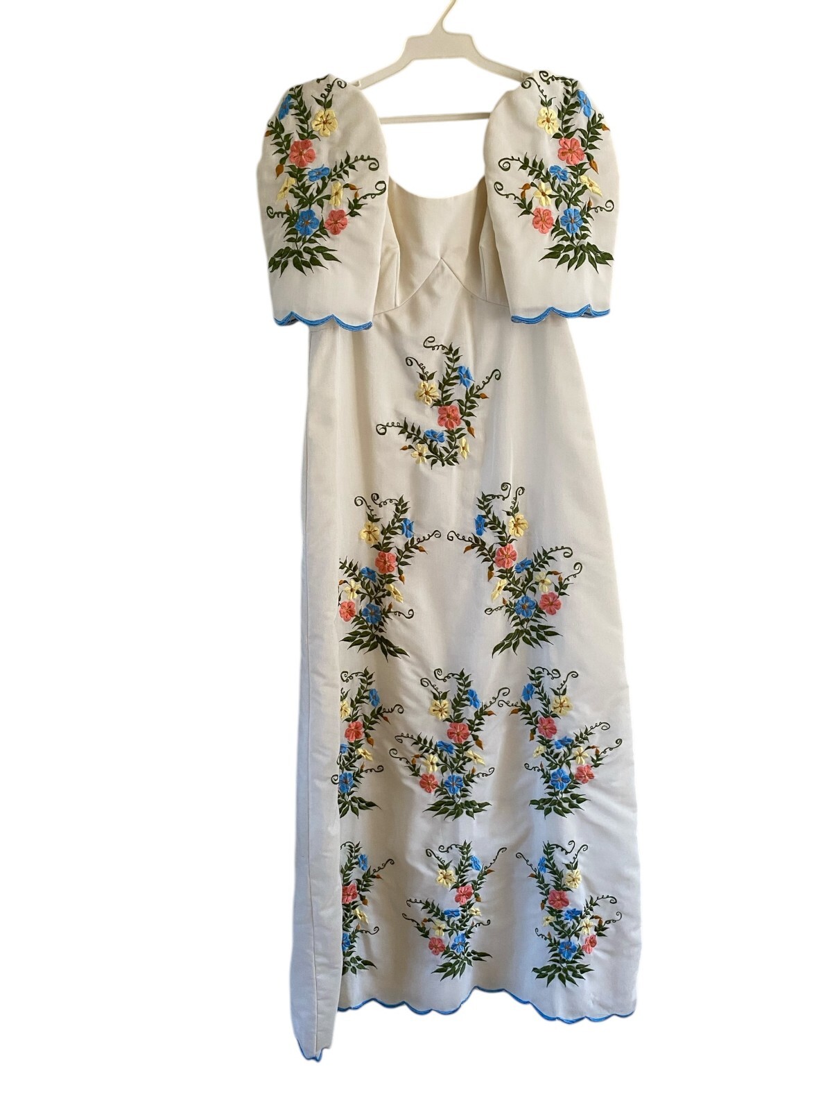 Vintage 60’s Tesoro’s Embroidered Floral Maxi Dress MCM Boho Hippie Festival