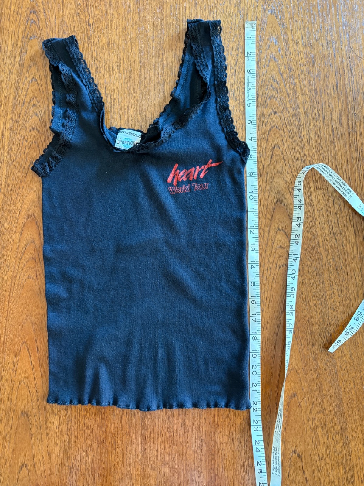 Vintage 80s Heart the Band World Tour Lace Trim Black Tank top M/L Stretchy