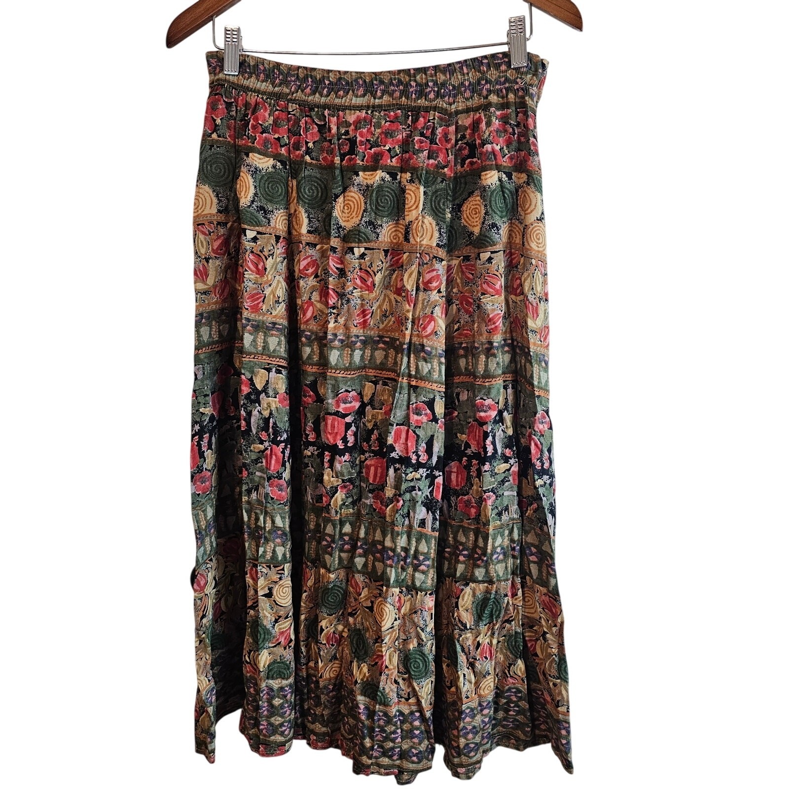 Vintage Floral Skirt Women Small Tan Pink Cottage 90s Midi Coquette Prairie Full