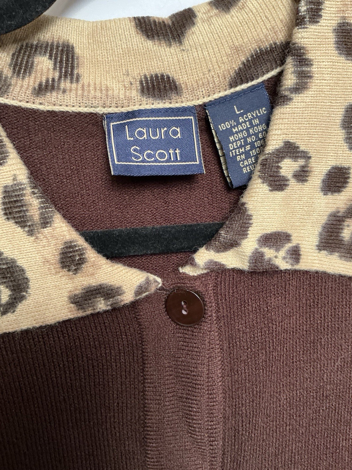 Y2K Sweater Cardigan Women’s Large NWT Brown Leopard Collar Rare Long