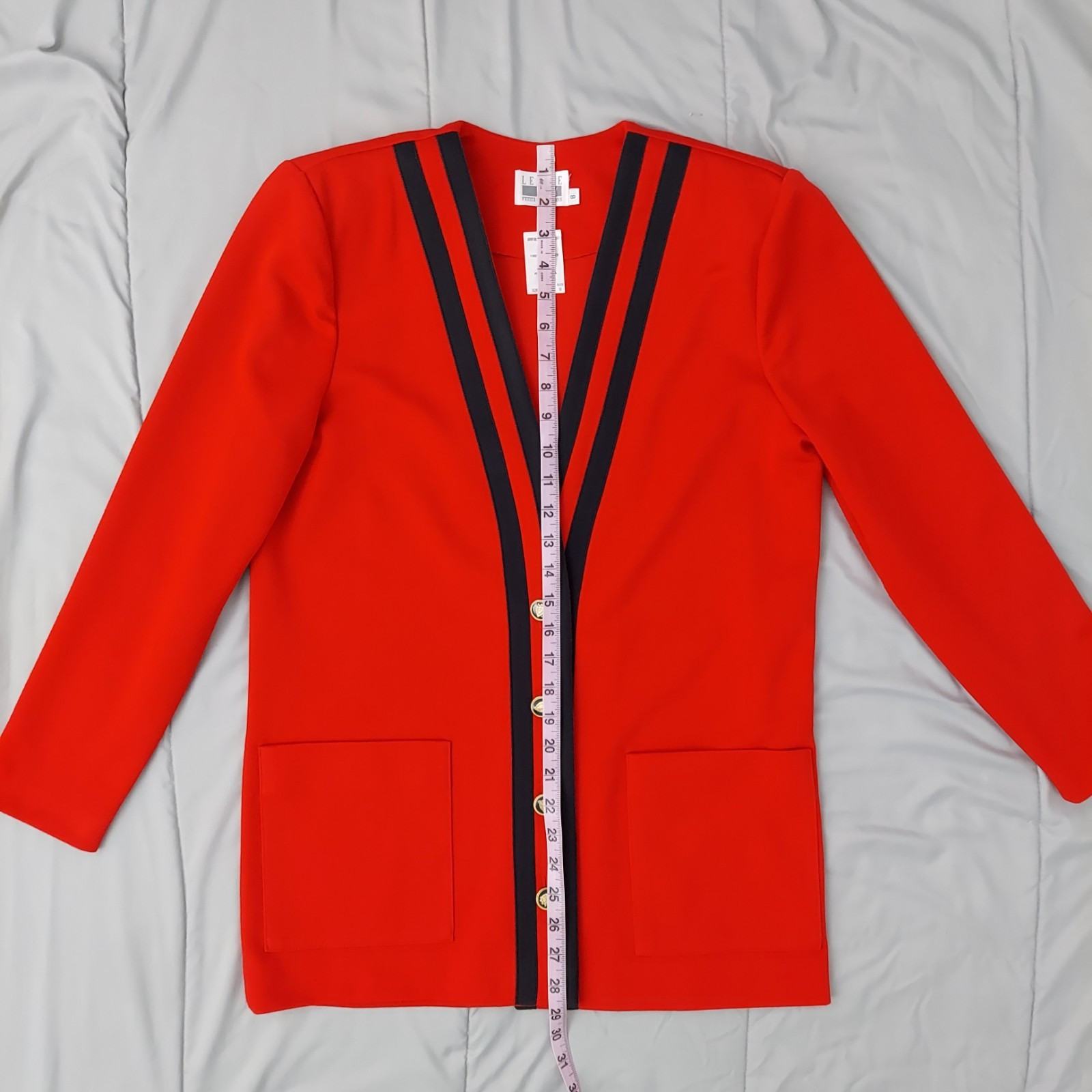 Vintage 80s Leslie Fay Power Suit Blazer Red Black Trim Gold Buttons Women’s 8