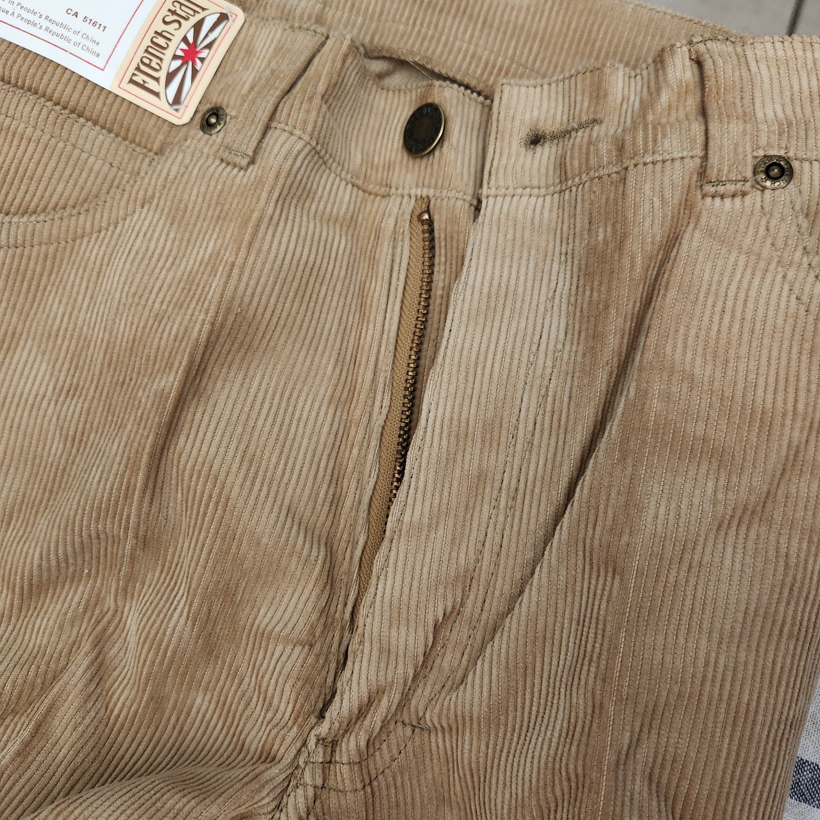 Vintage 80s French Star TAN Corduroy Jeans Waist 28 RN 51611 CA 51611