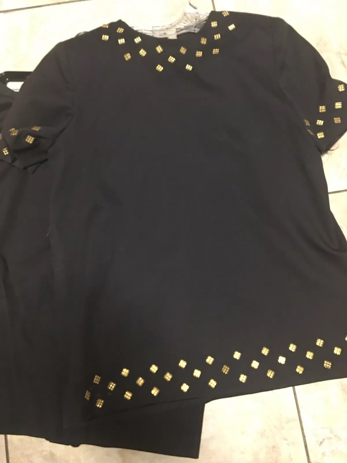 VTG Bentley-Harris 2 piece Black Ensemble Sz 14 Skirt/top with Gold Disk Accents
