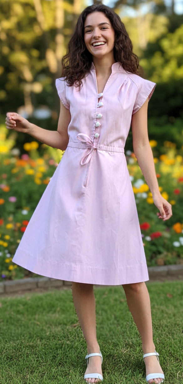 Scharade for Katies Dress VINTAGE Size 12 / 14 Pink Drawstring Buttons Zip F&F