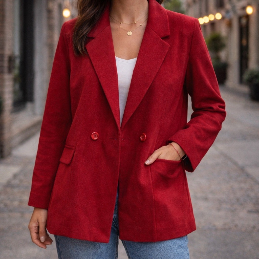 Worumbo 100% Wool Blazer Red Womens Vintage Coat Jacket Tailored USA M/L