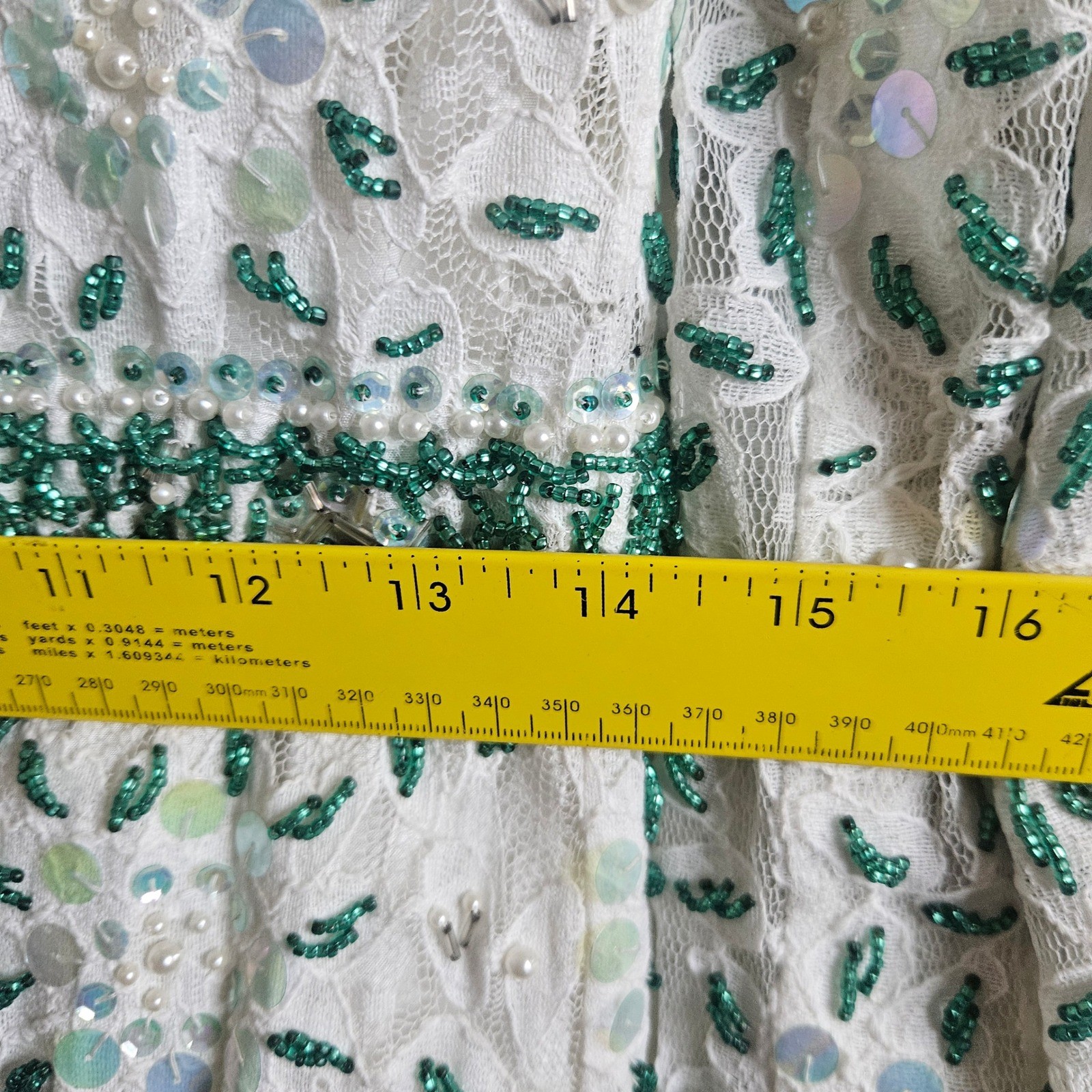 Vintage 60s Colt Orient Beaded Lace Tunic and Pleated Maxi Skirt Set Cream Green