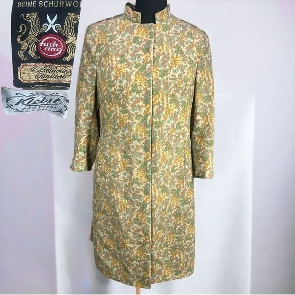 VTG 1960’s KLEIST Latest Fashion Cream Yellow Green & Brown Wool Nehru Coat