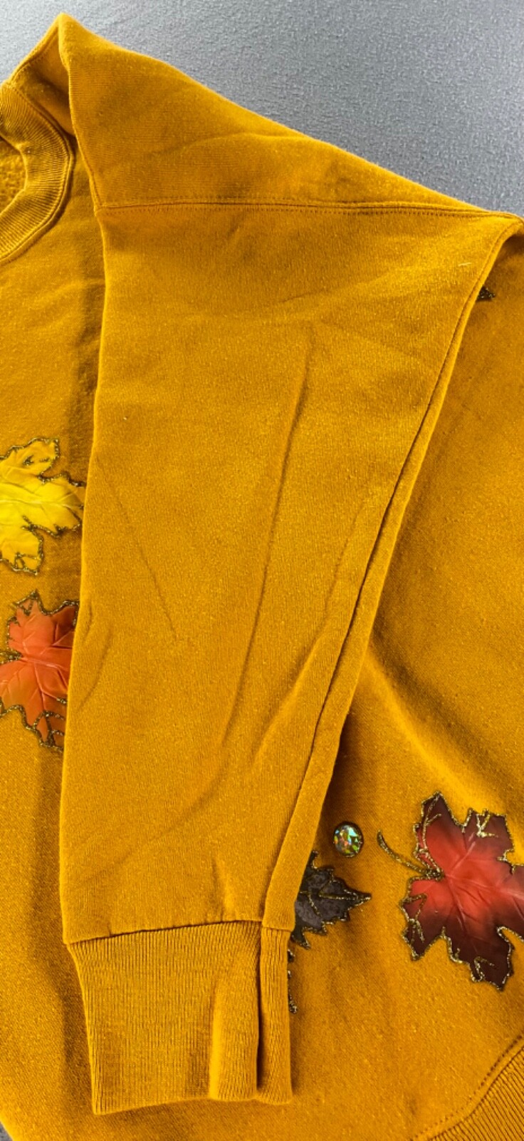 Vintage Women’s Decorative Fall Sweatshirt Leafs 18W Yellow Festive Pullover