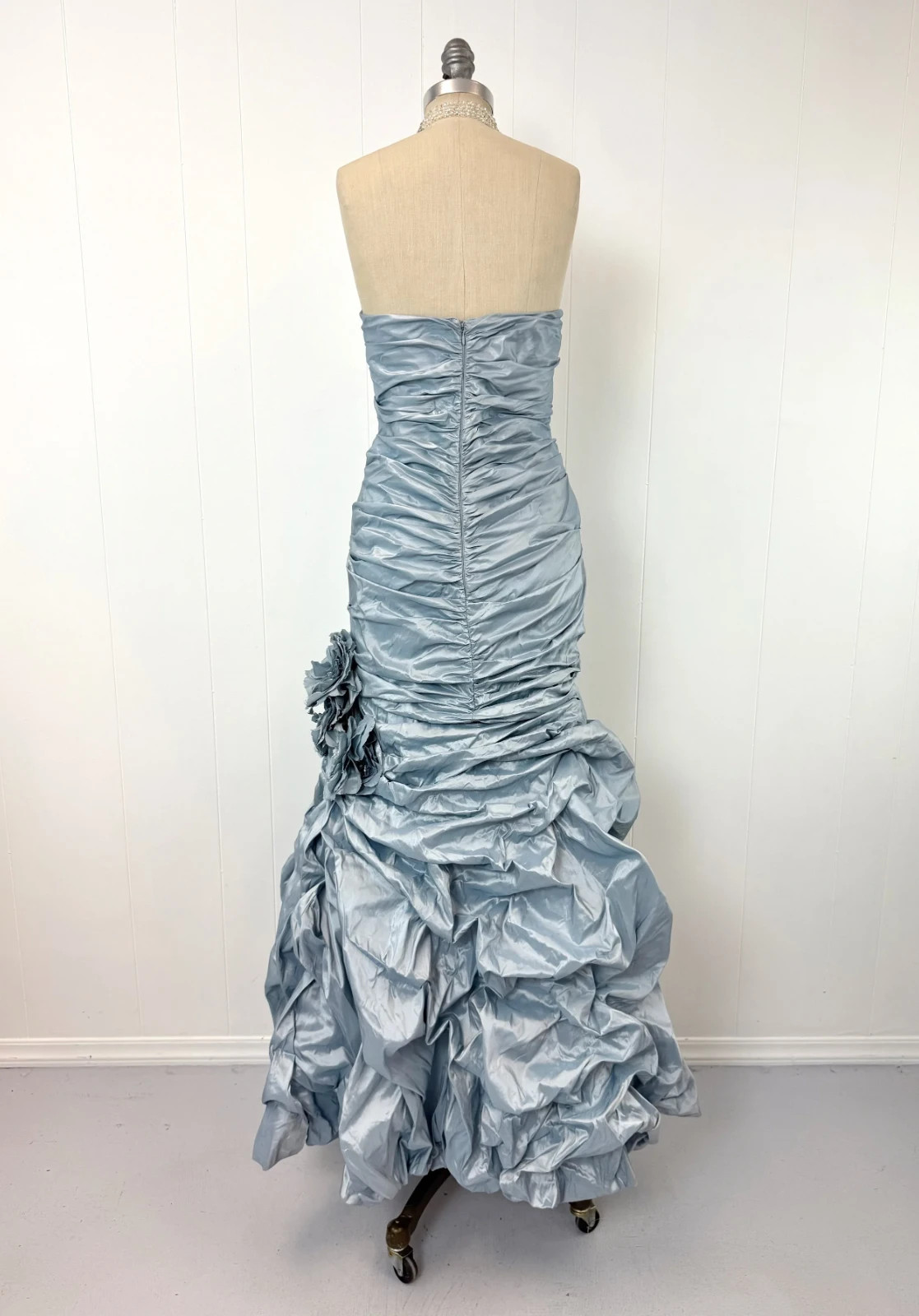 Vintage Catherine Regehr Saks Fifth Avenue Ice Blue Silk Ruffle Prom Dress Gown