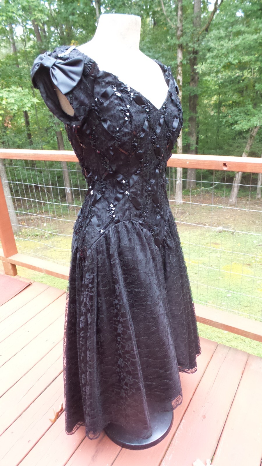 Custom Black Lace & Sequin Beaded Hi – Low Holiday Party Formal Evening Dress S