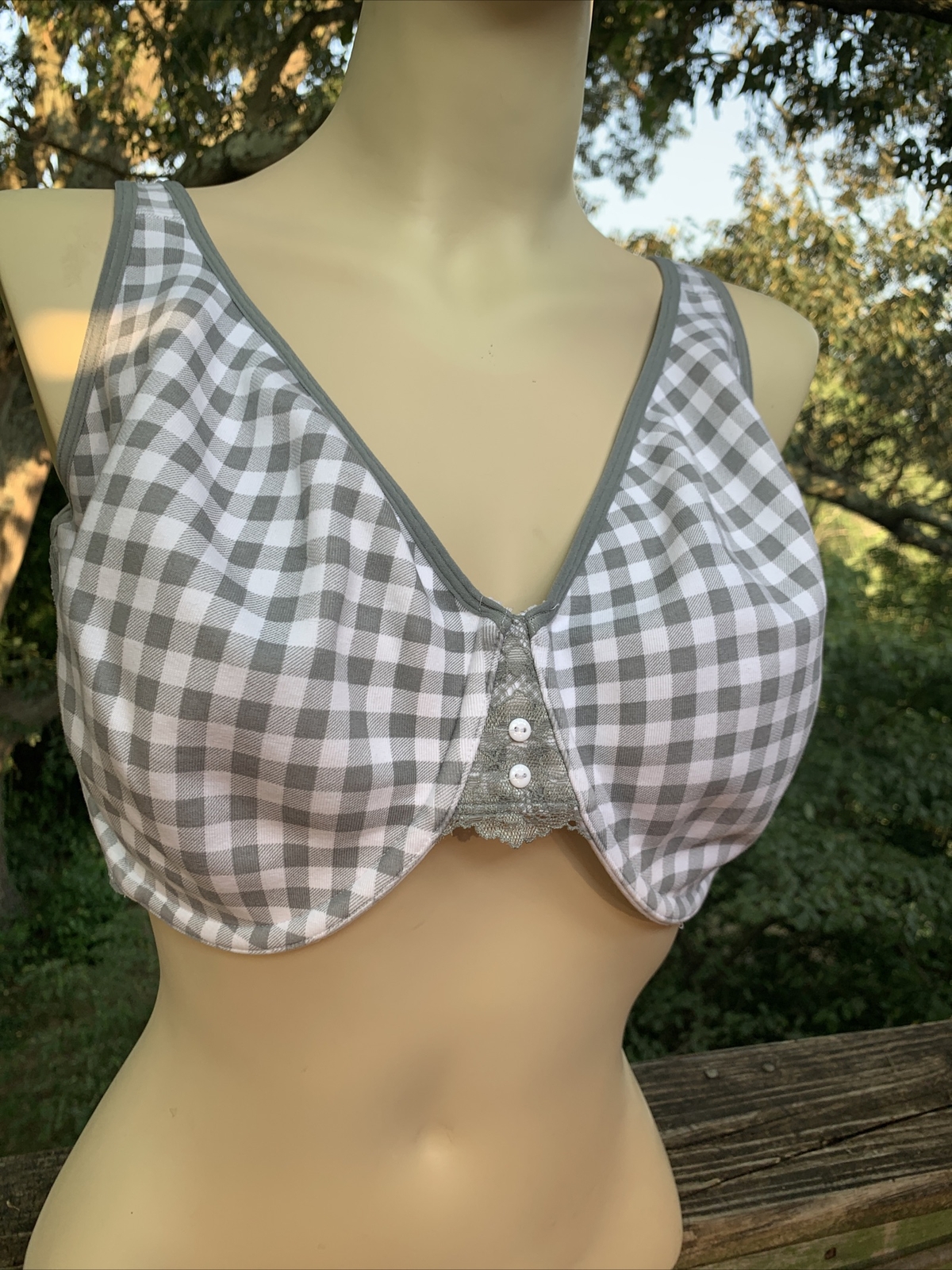 CACIQUE Gray Grey Houndstooth Plaid Bra Size 38H 38 H Cup Vintage ❤️sj7m27