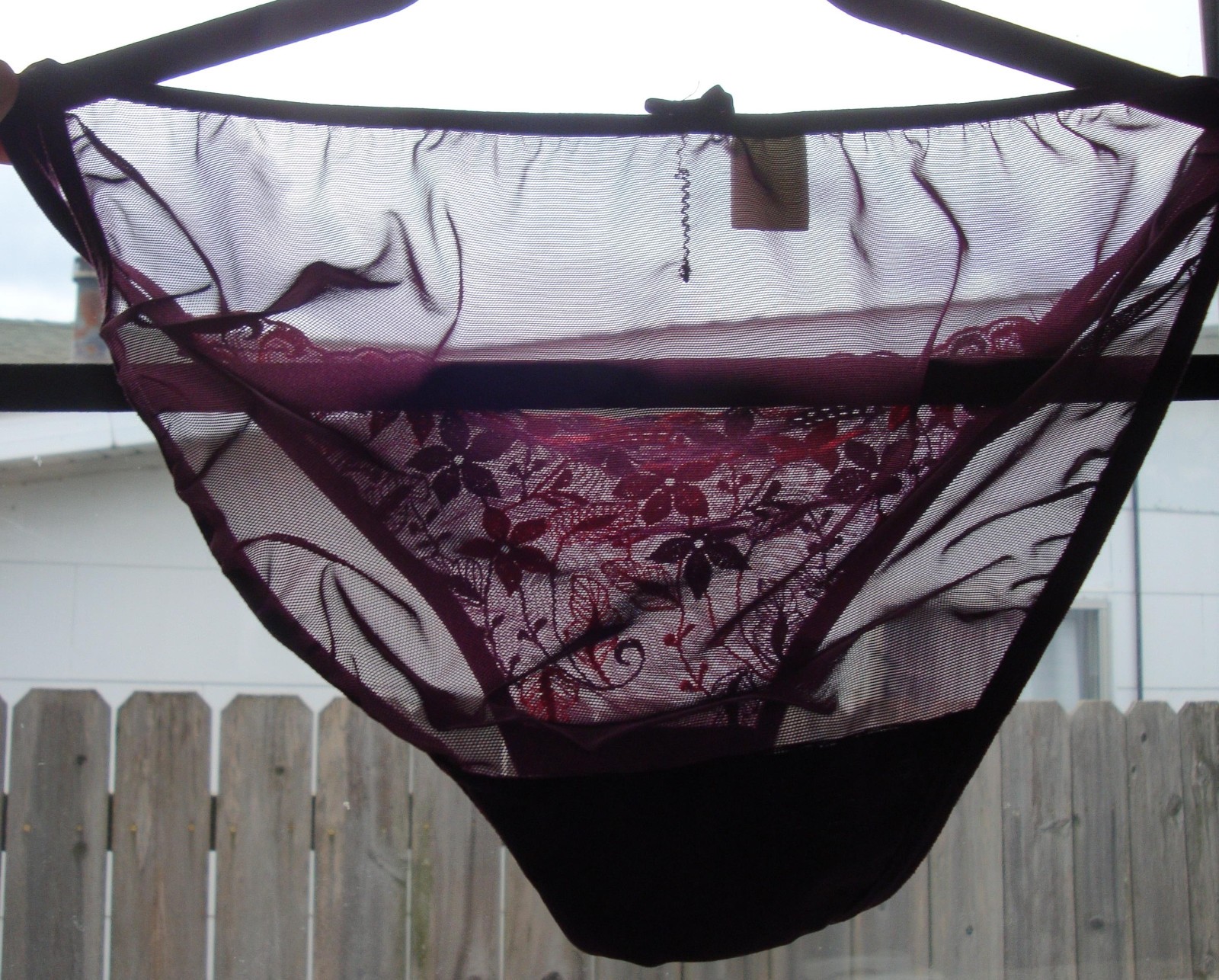 Vintage 7 L Purple Mesh Double String Bikini Panty w/ Floral Lace & Bows