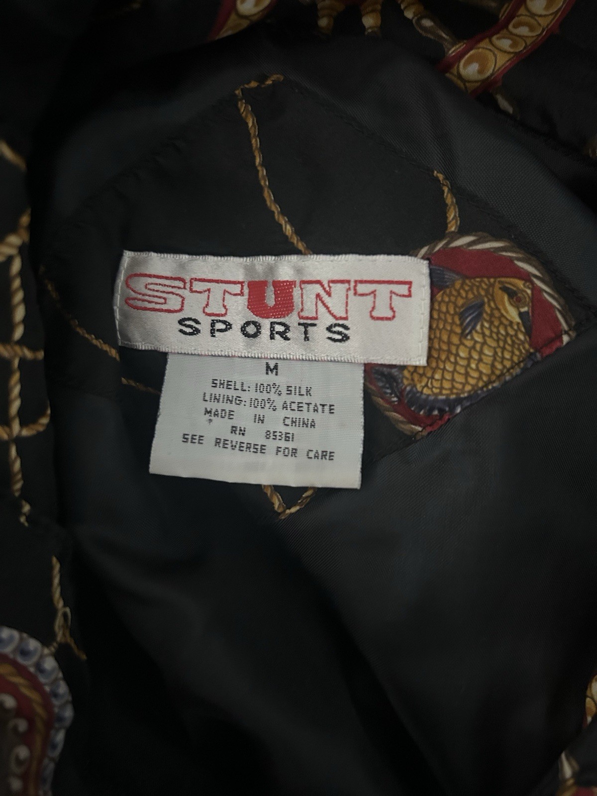 Vintage 1980s Old Money Nautical Silk Bomber Jacket Coat Oversized Zip Buttons M