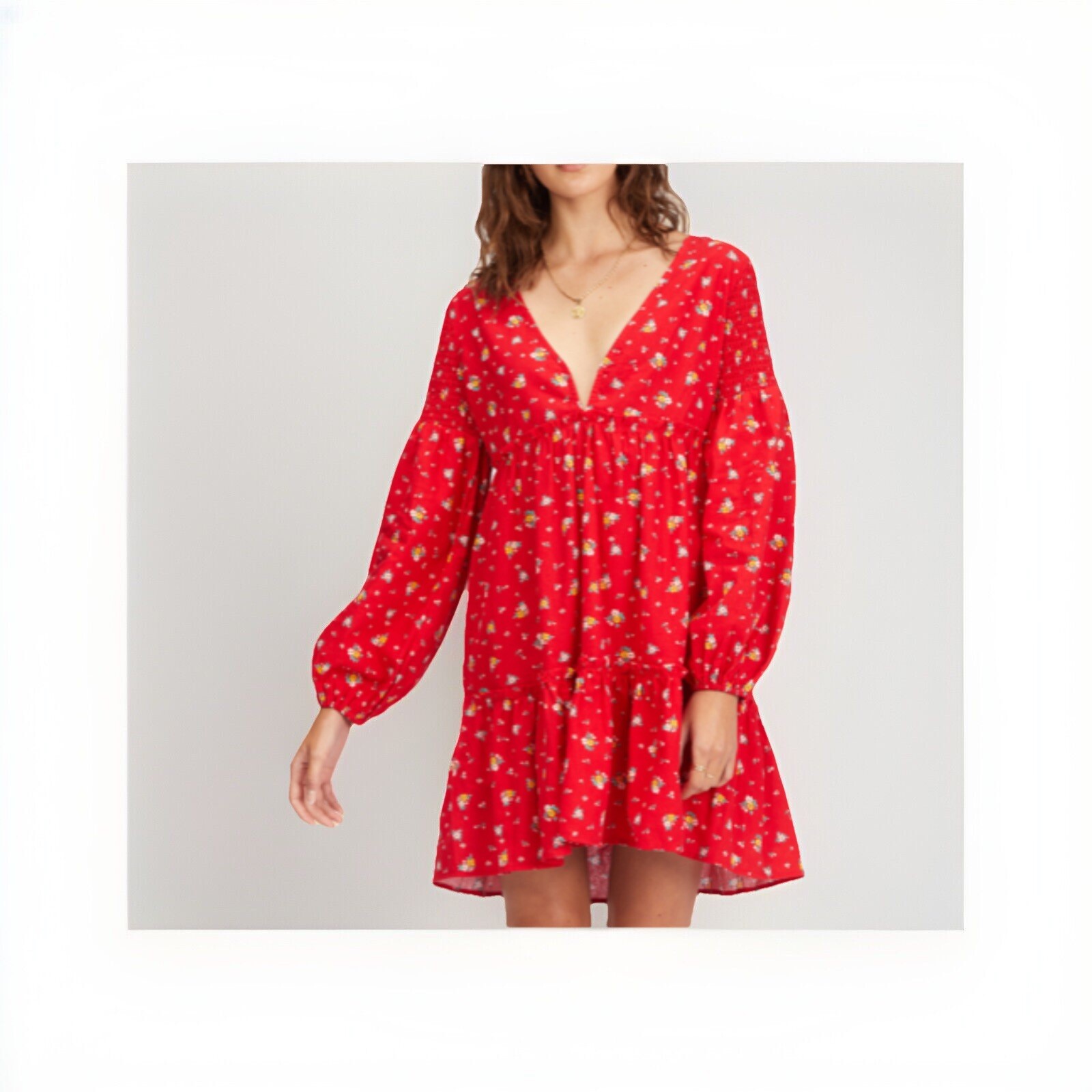 Retro 70s Red Prairie Mini dress Billabong X Wrangler Western VTG Cottage Boho