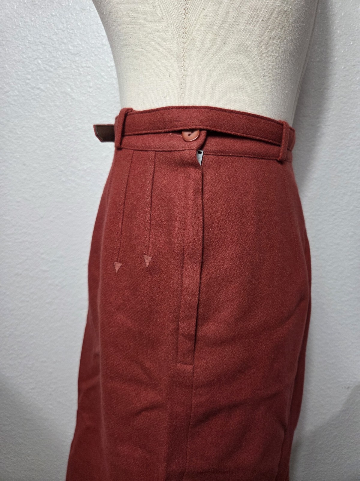 Vintage Belted Lampl Wool Skirt 1960’s Size 5? Rust Red
