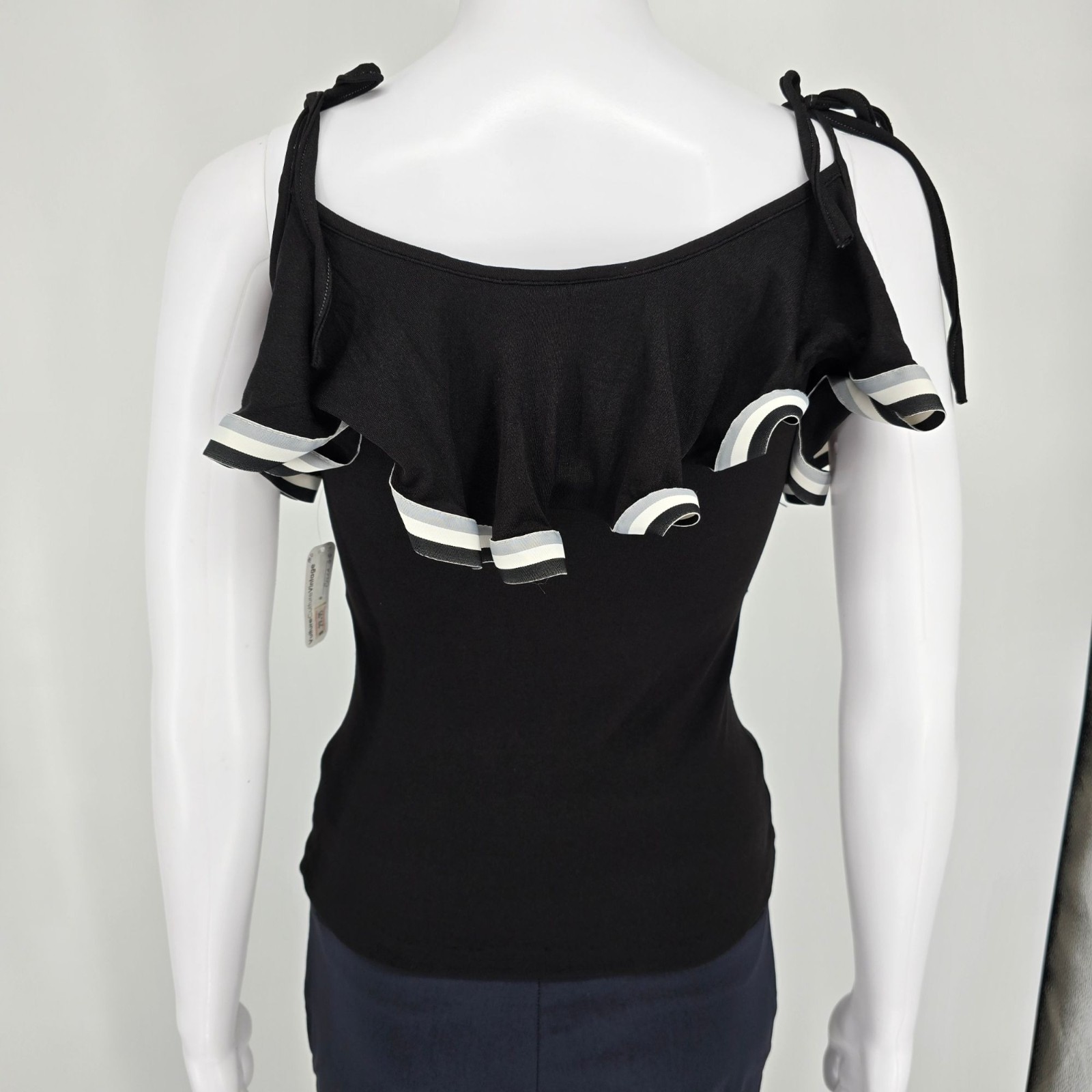 Vintage 1970s Women’s Black Stretch Knit Ruffle Flounce Disco Party Top (S)