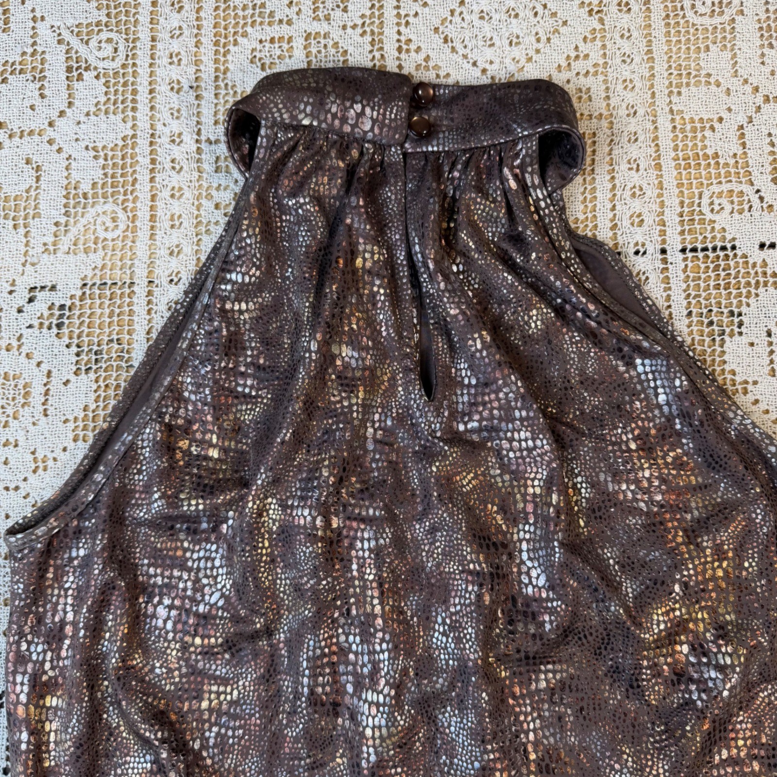 Vtg Cato Snake Print Keyhole Halter Top Sexy Y2K Night Out Shirt Sz M