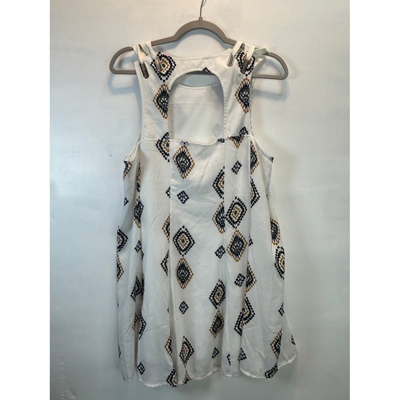 Entro White Boho Geometric Print Swing Dress Size Large Festival Western Cowgirl