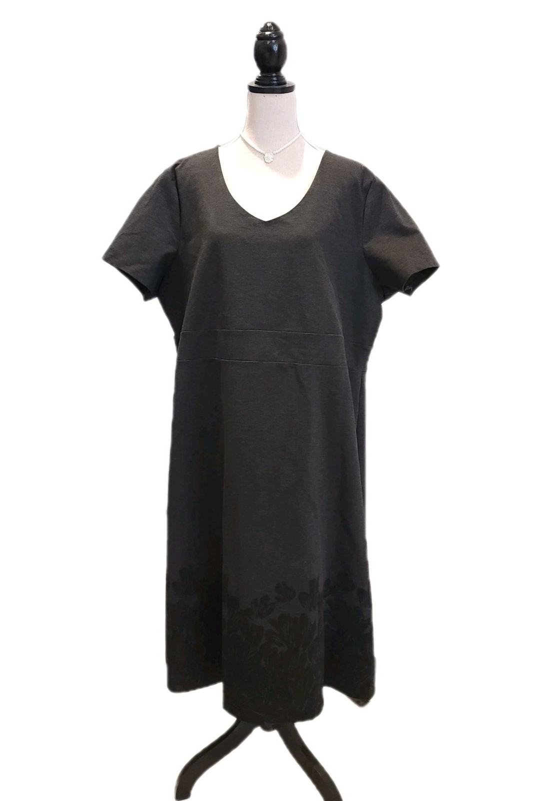 Penningtons 3X Heather Gray Short Sleeve Dress w/ Floral Hem Plus Size 260122921