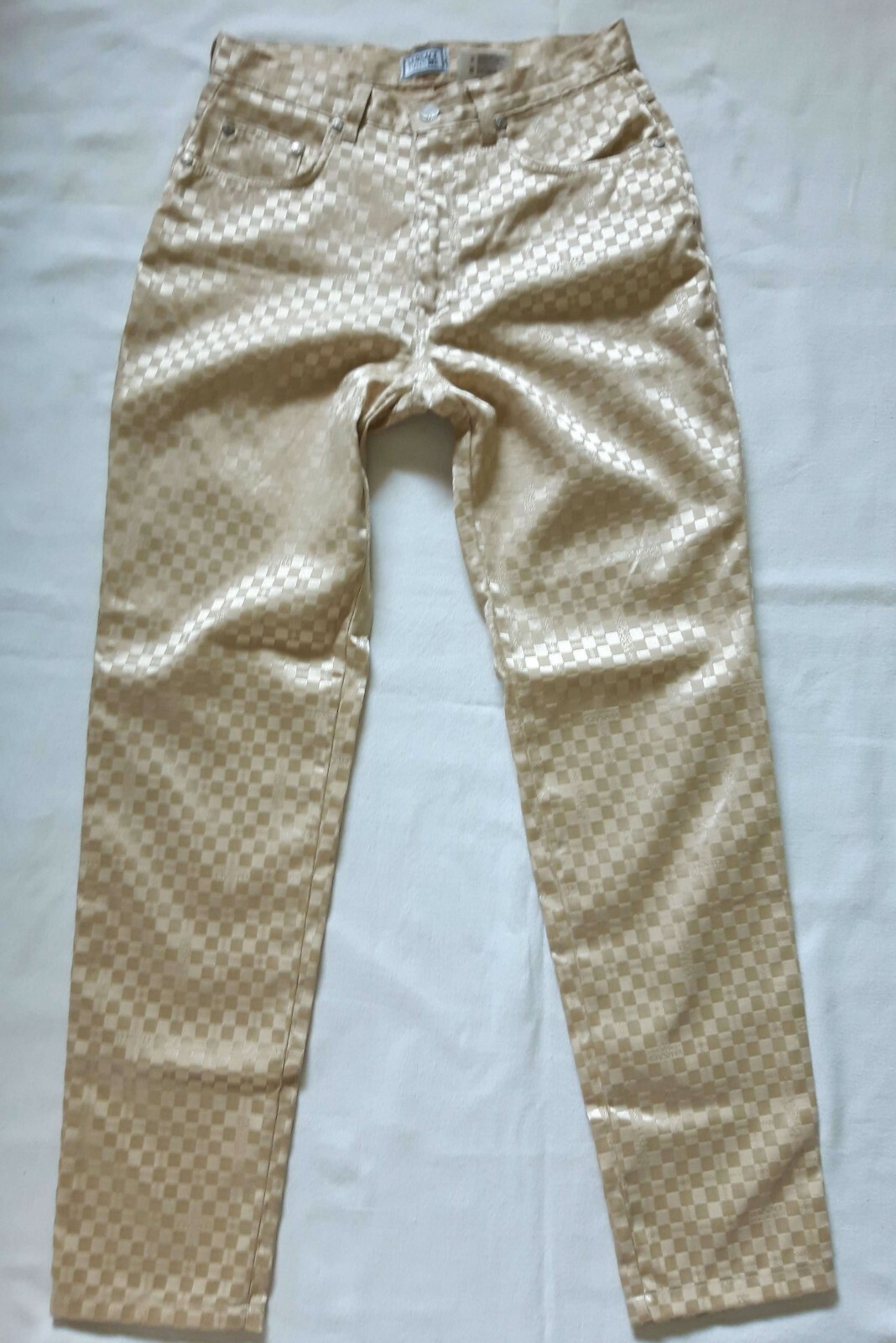 VERSACE CLASSIC V2 pantaloni donna vintage 5 tasche jeans beige oro vita alta