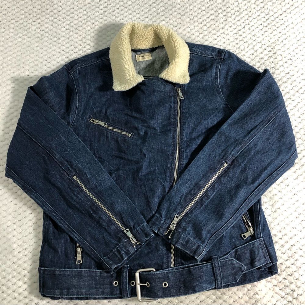 Gap Women’s Jean Jacket 1969 Moto Jacket Sherpa Jean Jacket Blue Denim Large