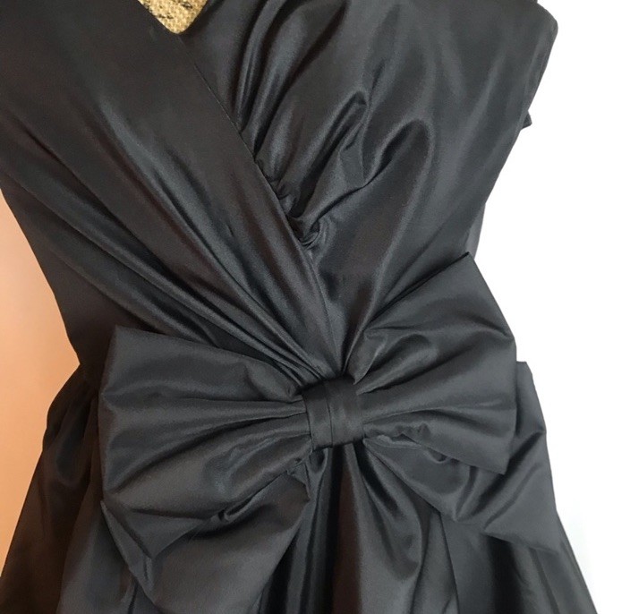 Vintage Sweetheart Neck Bubble Hem Party Dress Black Sz 5/6 Bow Ruched Bodice
