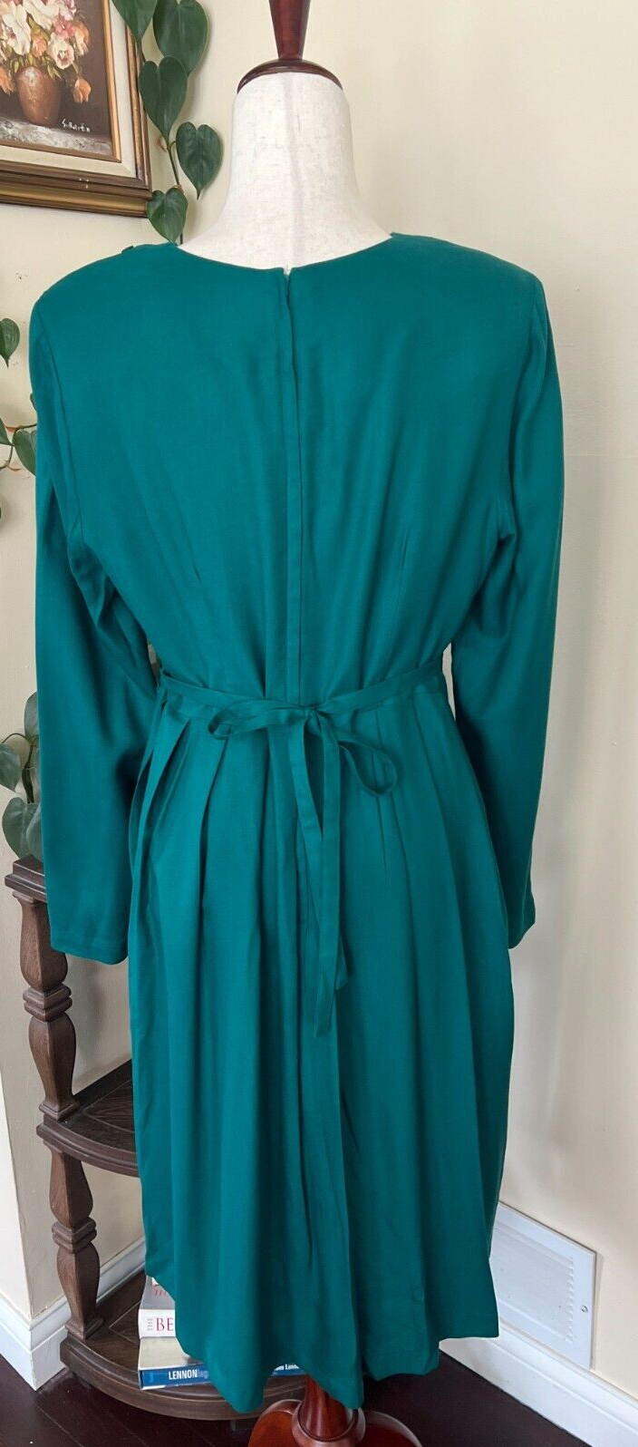 Sarah Elizabeth Long Sleeve Green Vintage Dress sz 12 Embroidered Made in India