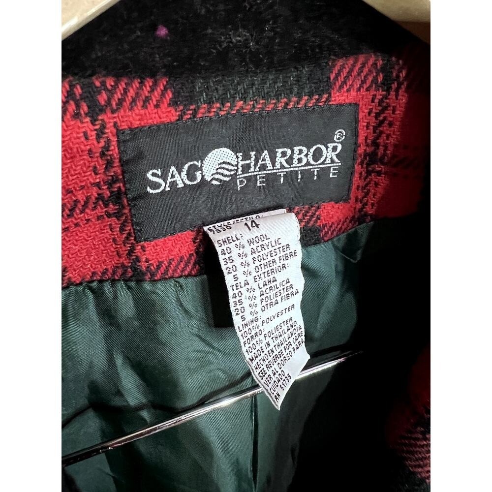Vintage Sag Harbor Red Green Wool Tartan Plaid Holiday Blazer Jacket