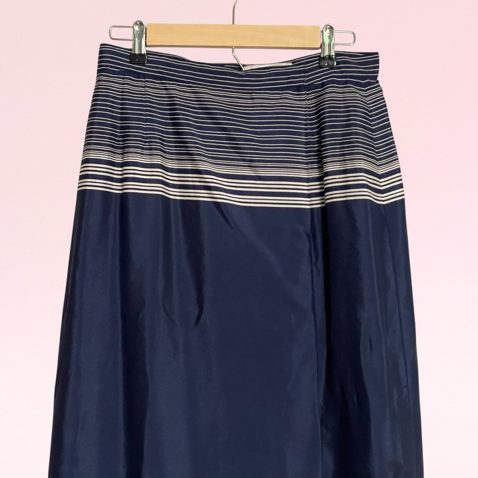vintage 70s Malcolm Starr navy blue white striped wrap maxi skirt S/M flawed