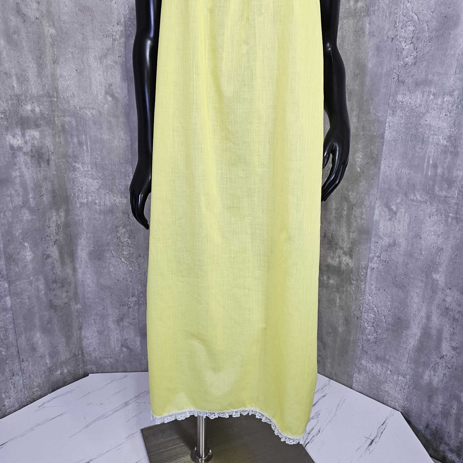 Vintage 70s Her Majesty Womens S Yellow Semi Sheer Poplin Cotton Nightgown