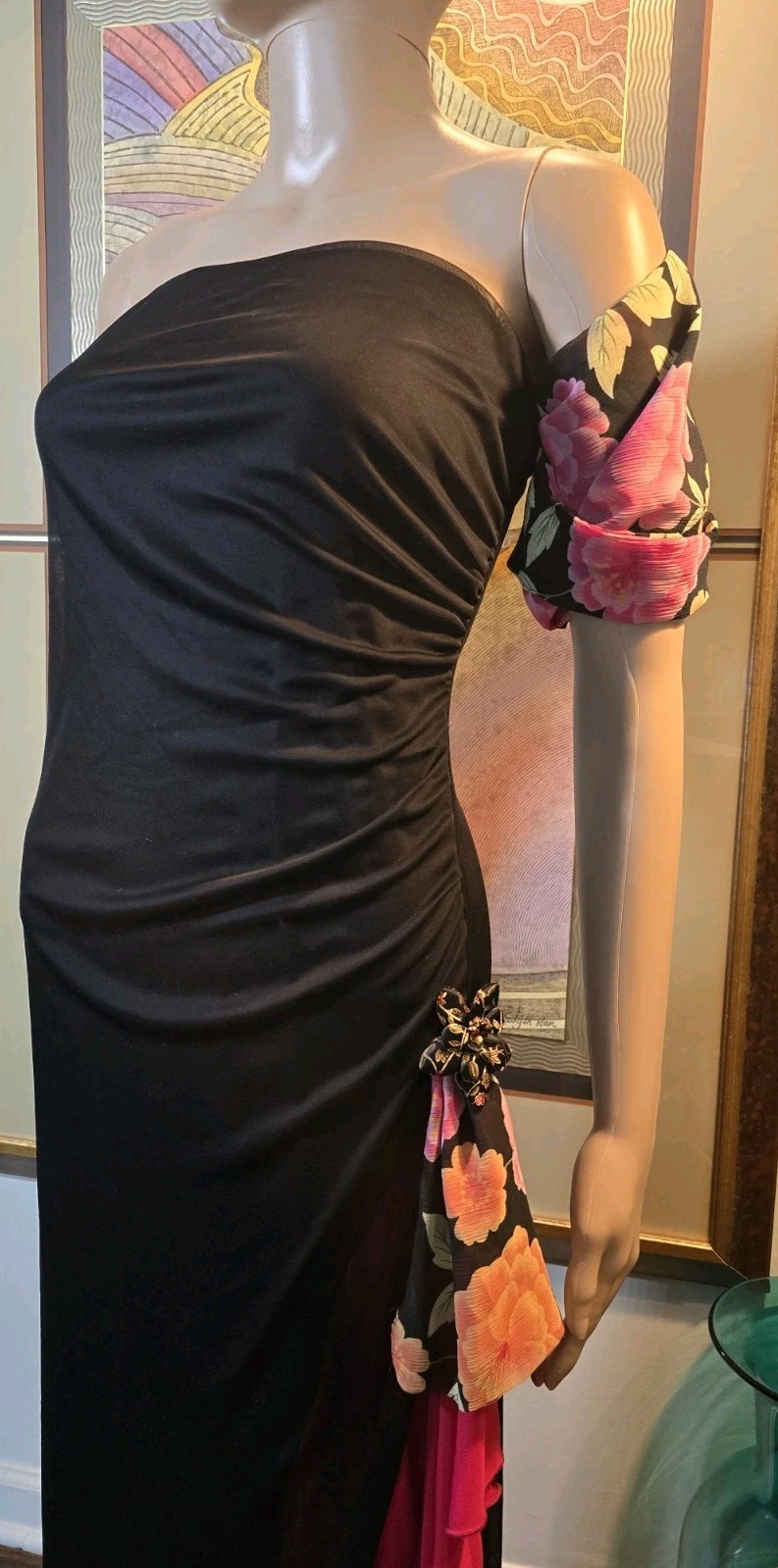 Vtg 90s Bodycon Strapless Flamenco Dress Y2K California Concepts Black Med