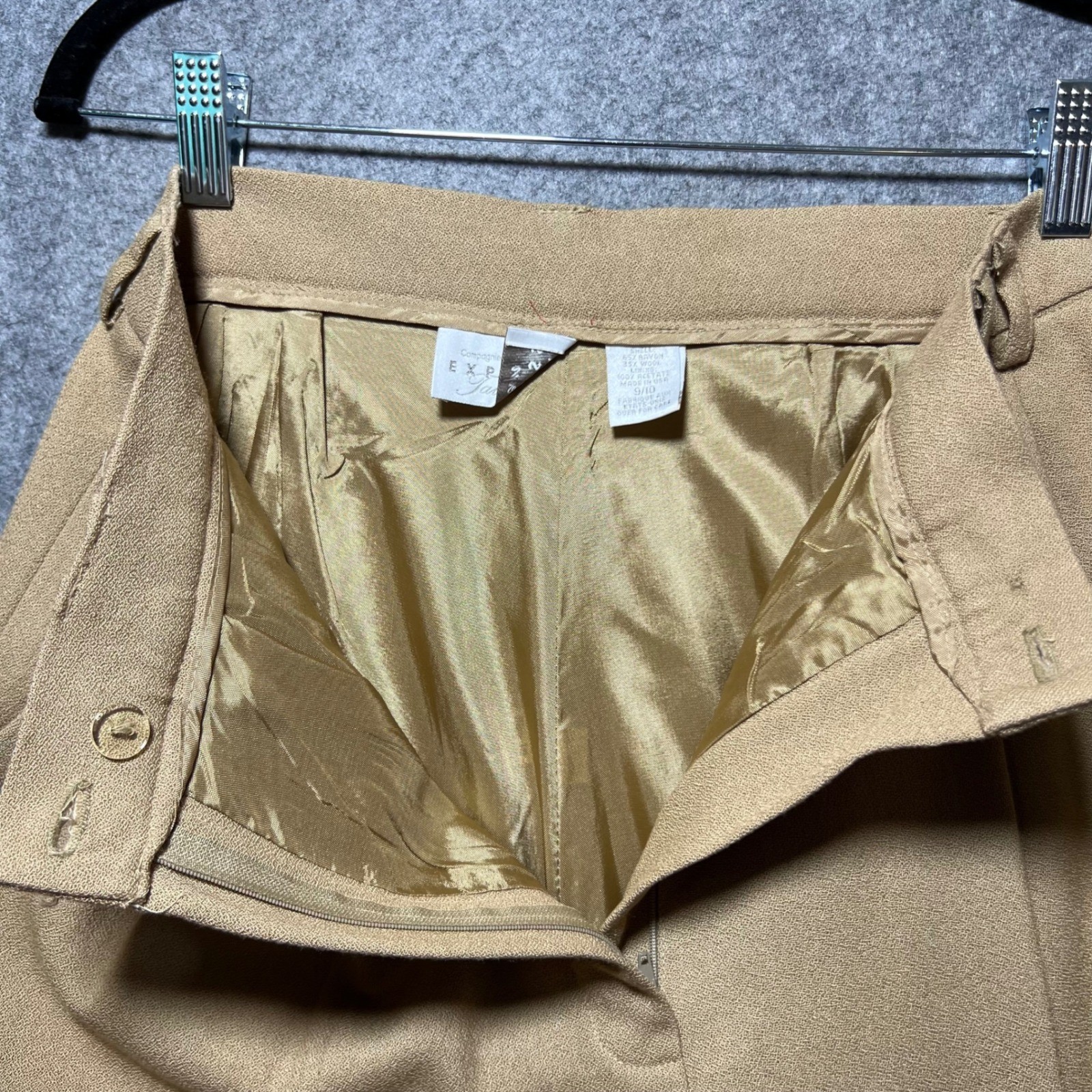 Vintage 90s 3 Piece Suit Set 9/10 Camel Tan Wool Blend Blazer Pant Skirt Lined