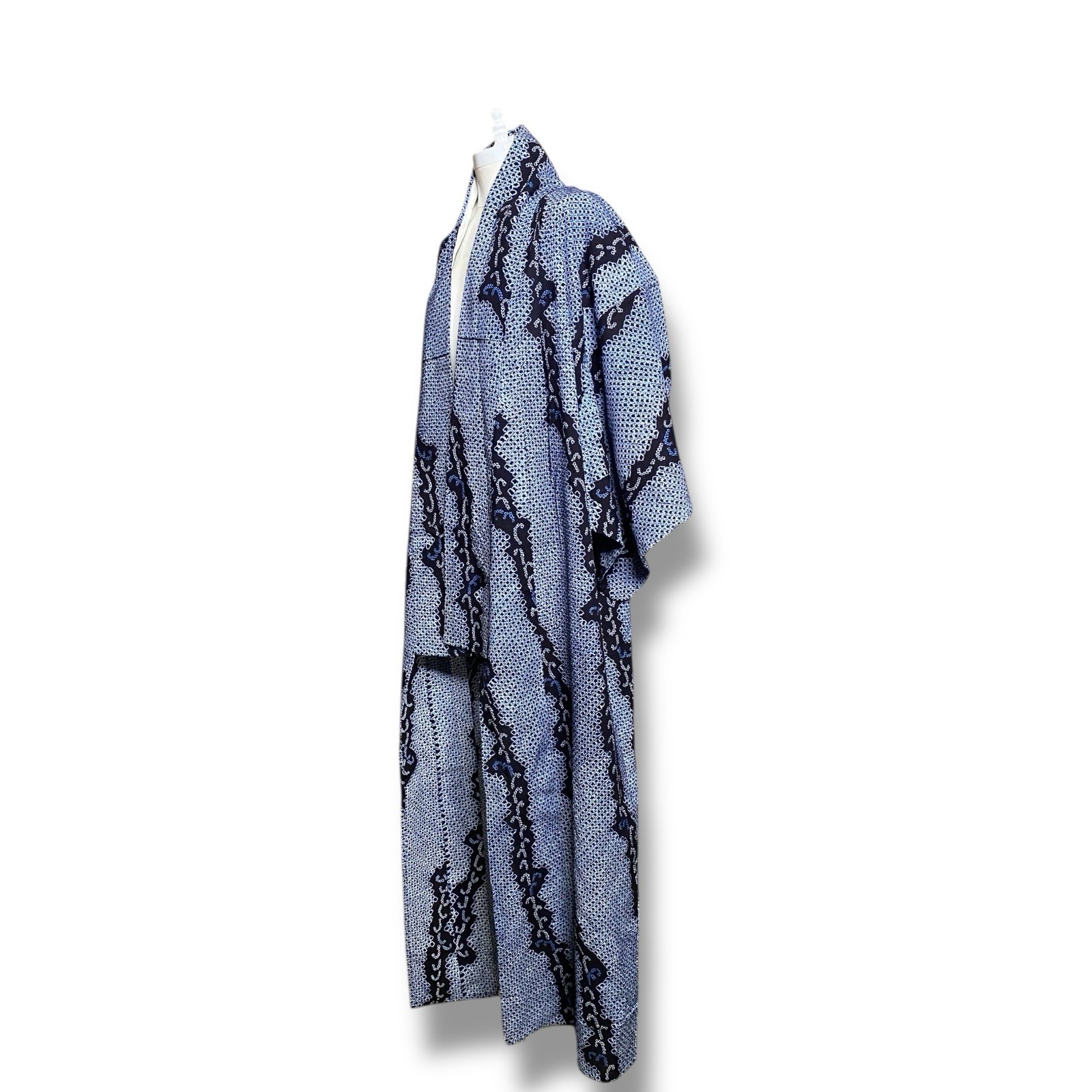 Vintage Kimono Robe Blue Hand Dyed Cotton One Size Full Length 1970s Unisex