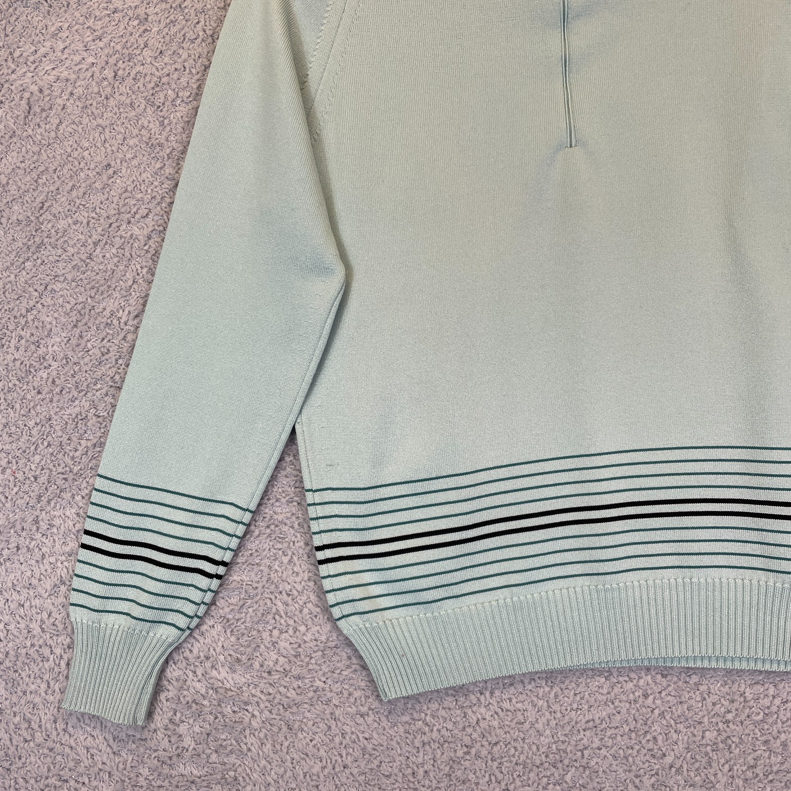 Vintage 1970s Givenchy Sport Designer Aqua Striped Sweater Top Size 36 Talon Zip