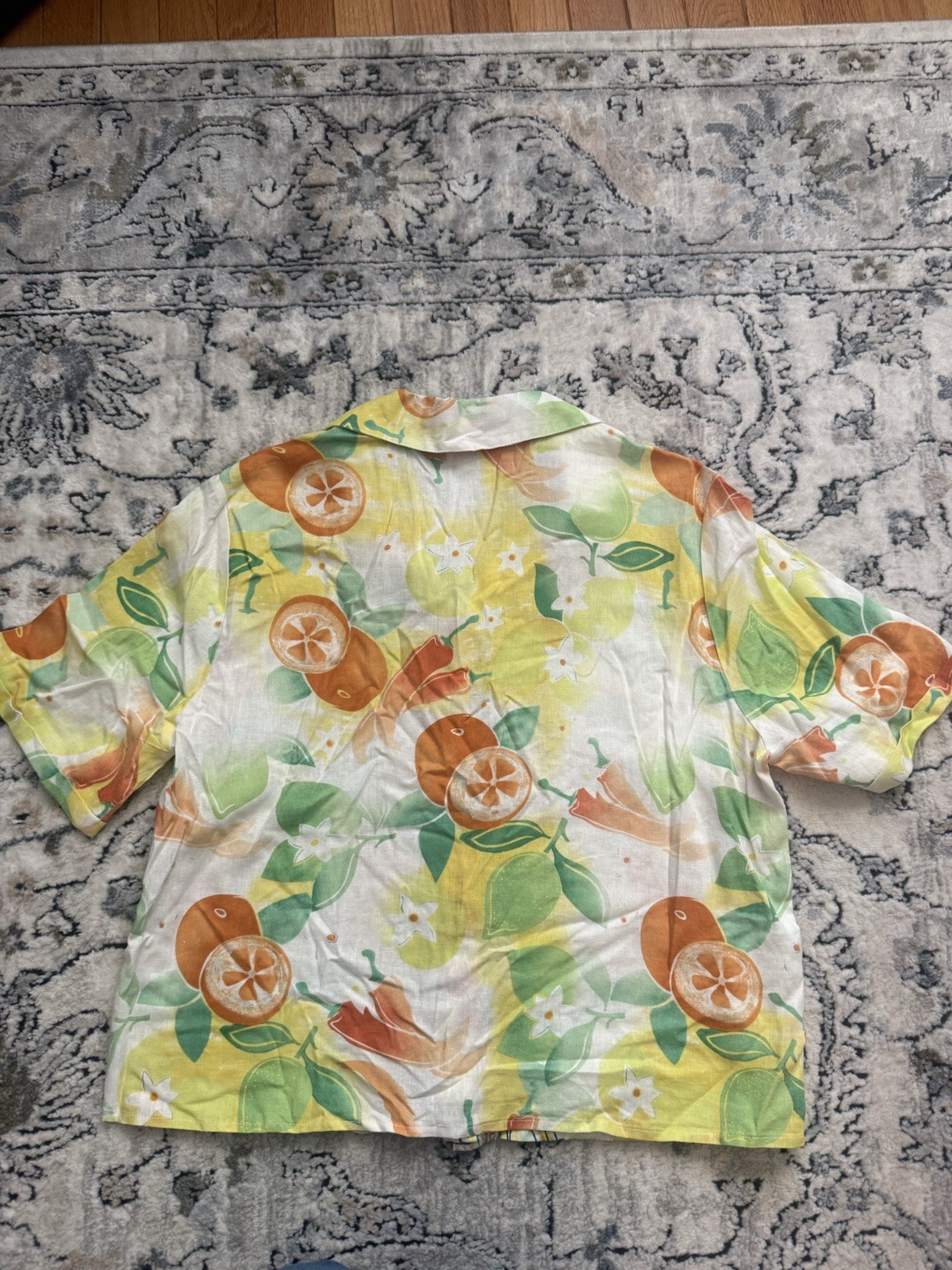 Vintage Hester & Orchard Citrus Print Button-Up Shirt Hawaiian Style Resort Med