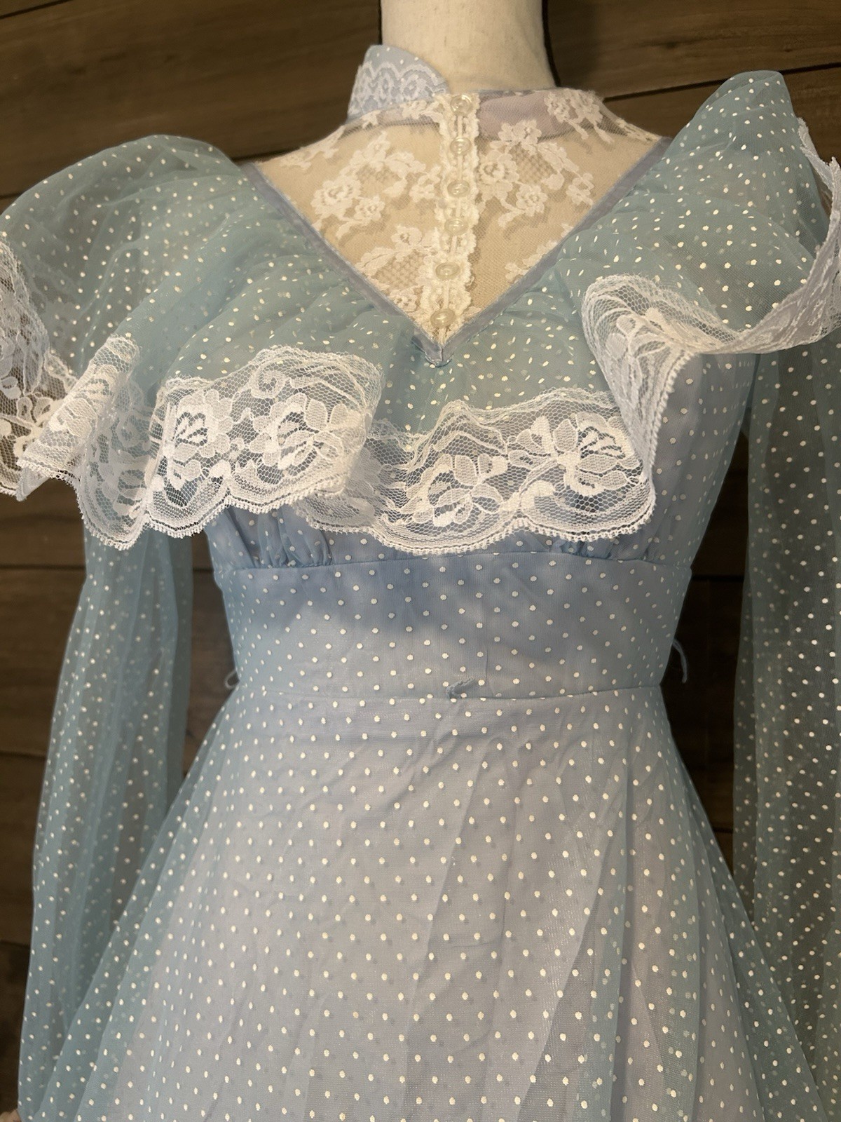 Vintage Blue Swiss Dot over Lavender Taffeta Party Prom Dress 24” Waist Sz5