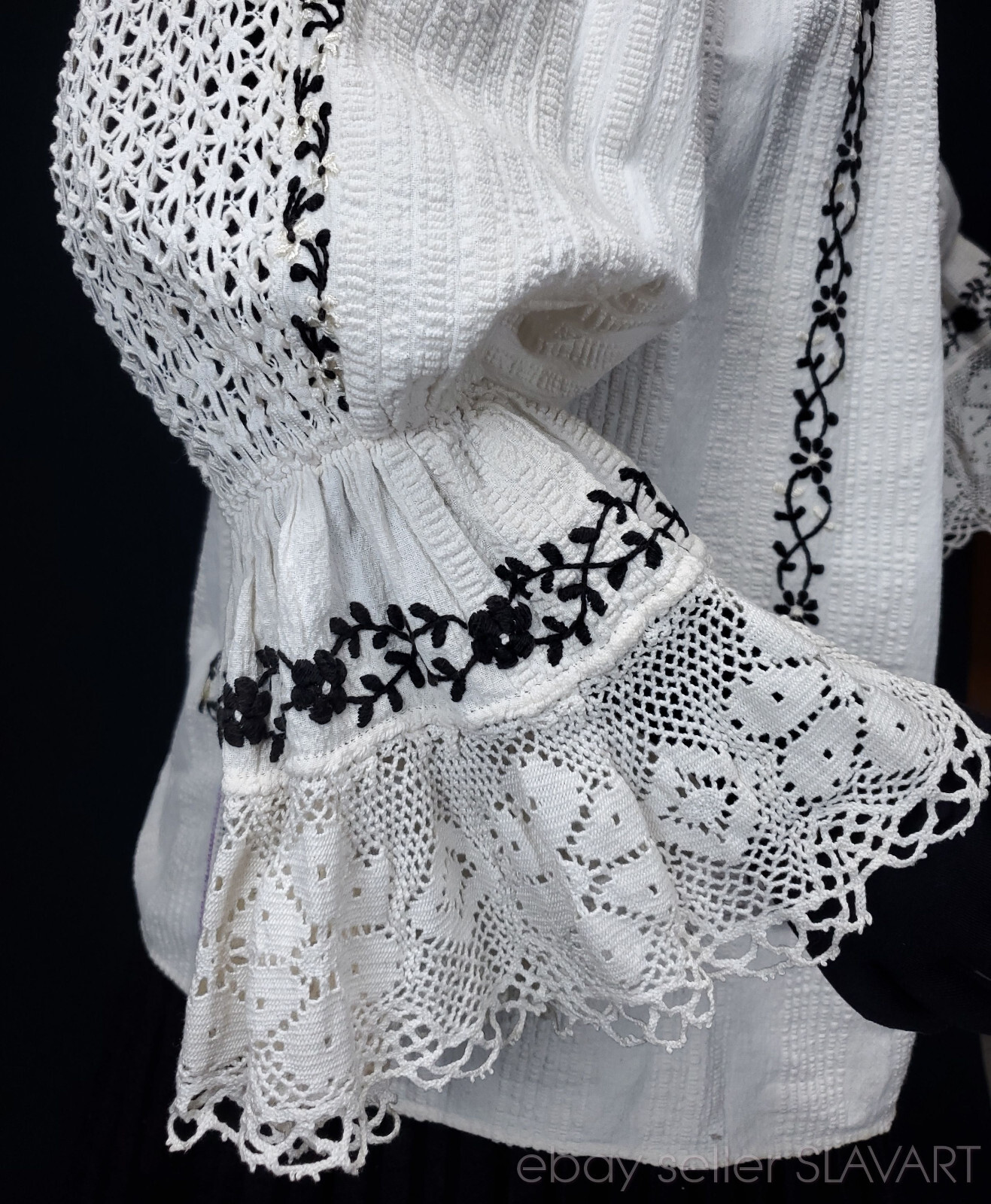 Embroidered Peasant Blouse ethnic folk costume Hungarian Croatian lace stylish