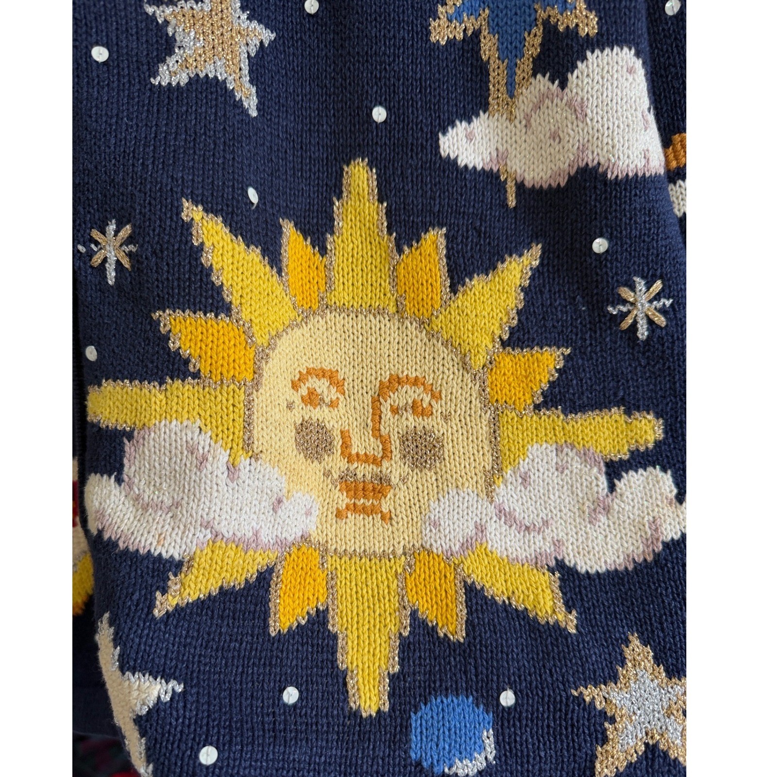 Design Options Celestial Cardigan L Navy Sun Moon Stars Vintage Whimsigoth Fairy