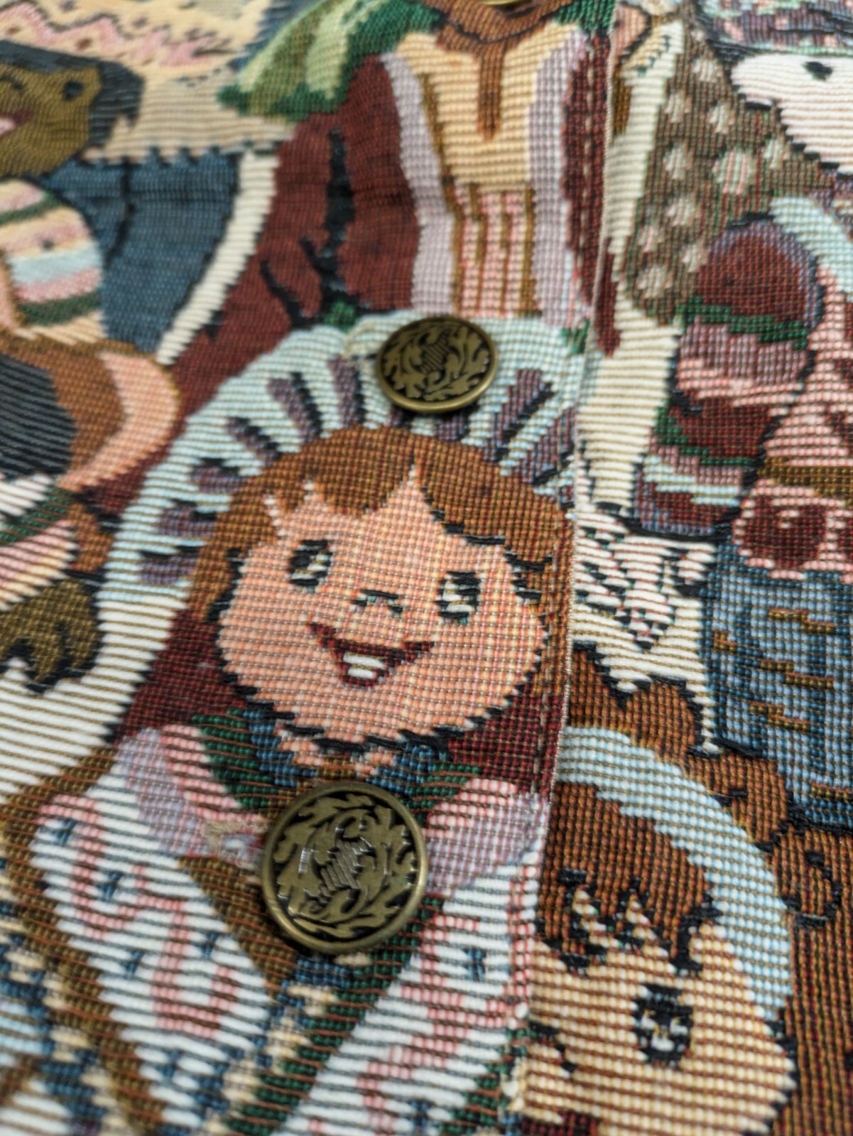 Vintage Nadia Embroidered CHILDREN Tapestry Womens SMALL Grandmacore Vest NEW v2
