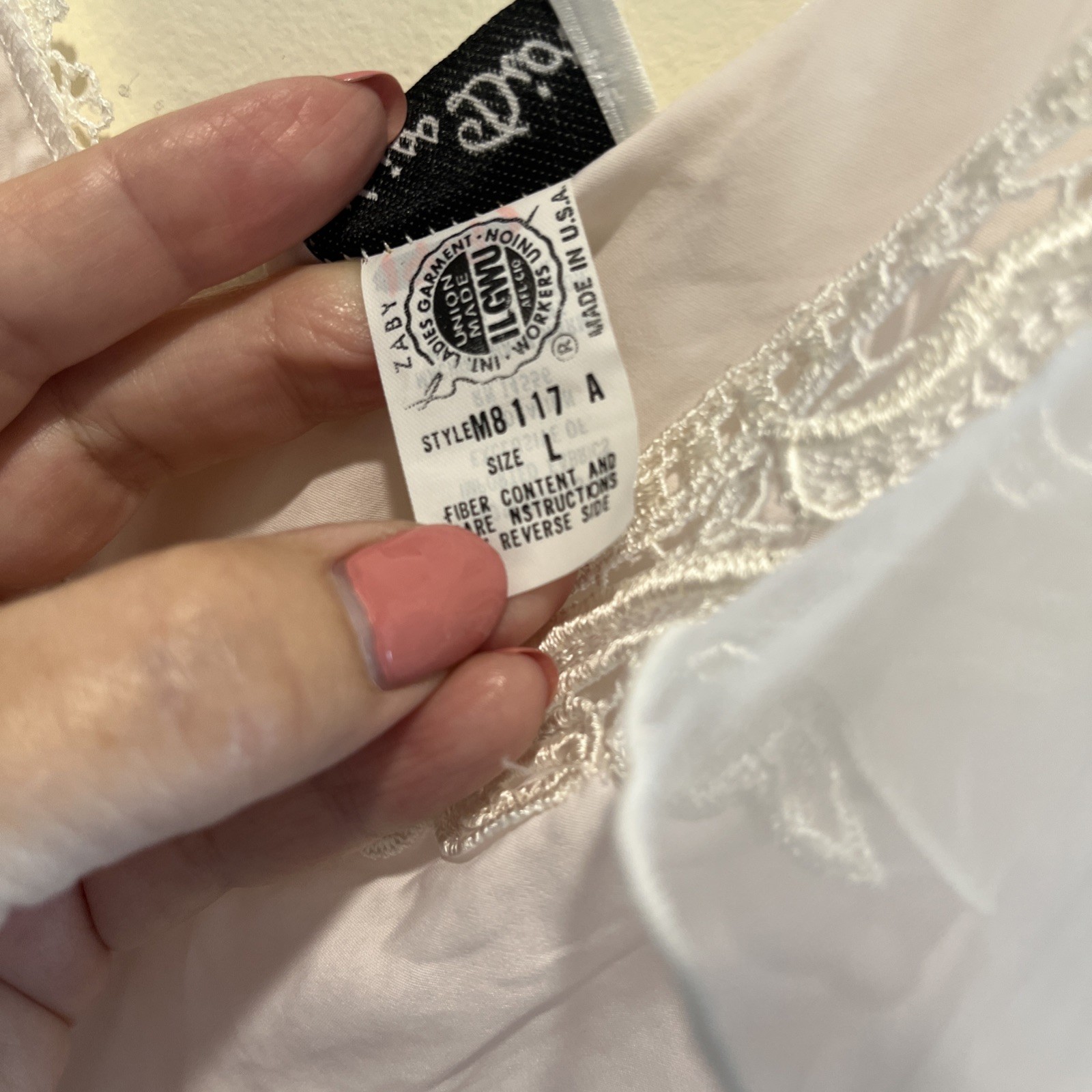 Vintage Miss Dior Nightgown NWT Light Pink & White Sheer Size L Flutter Sleeve