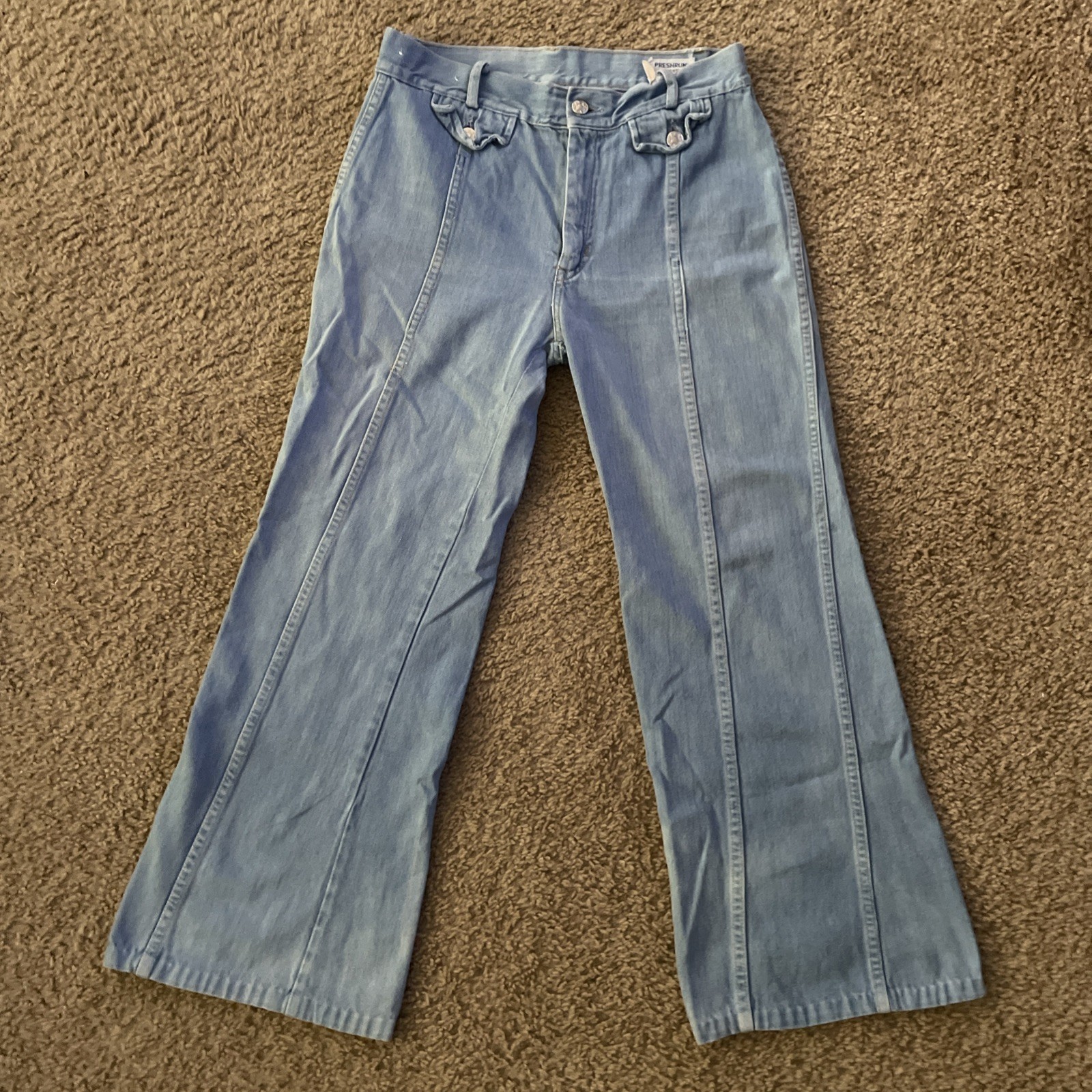 VTG 70S RARE ORANGE STITCH Bell Bottoms Sz 32×34 (Fits 28×26) Hippy Cottagecore