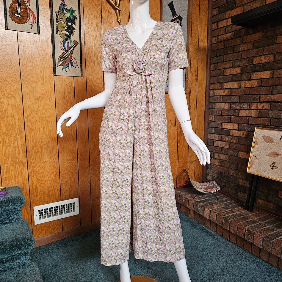 Vintage 90s Mall Rat EXPO Cottagecore Ditzy Floral Palazzo Pants Jumpsuit XS/S P