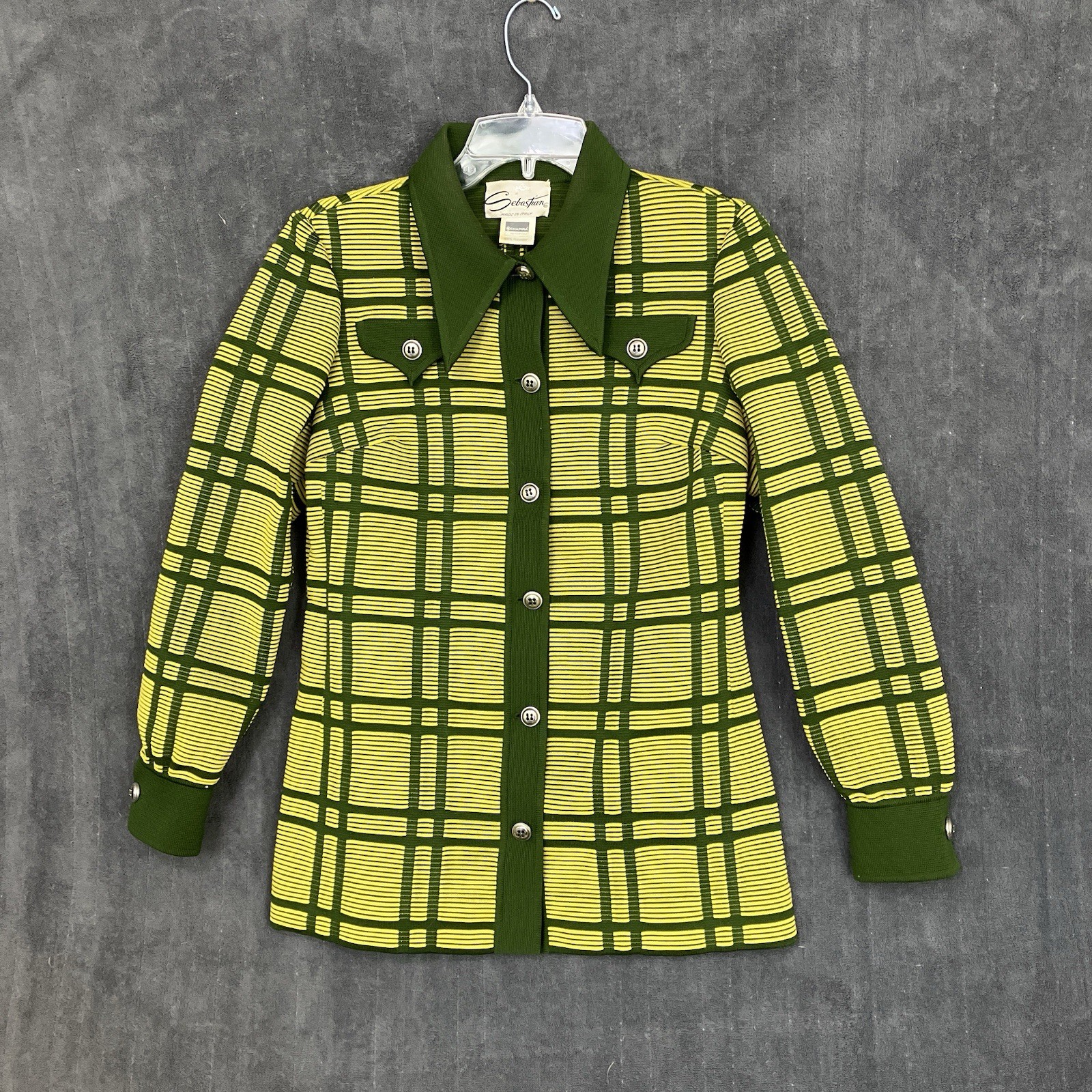 VTG 70s Plaid Leisure Shirt Jacket Women’s Medium Yellow Green Italy