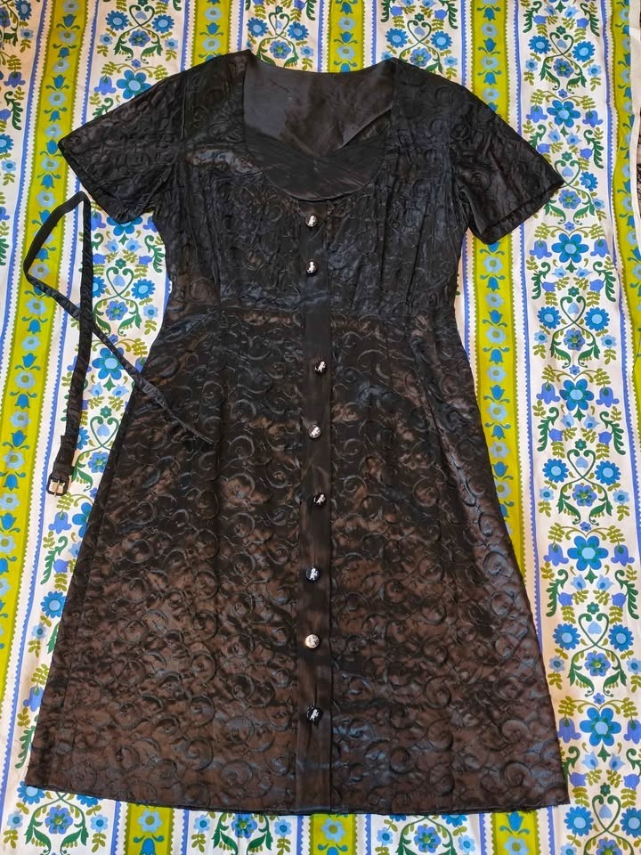 Vintage 1950s Youth Guild Boston Black Pinup Shirtwaist Dress Belted Rockabilly
