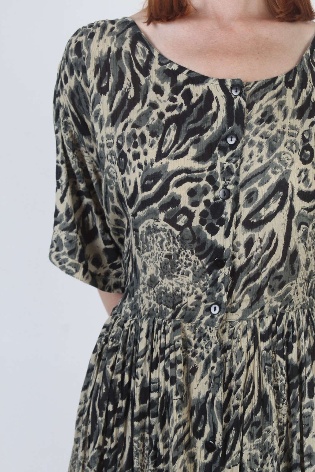 Vintage 90s Animal Print Dress Button Up Baggy Babydoll Skater Gypsy Grunge M